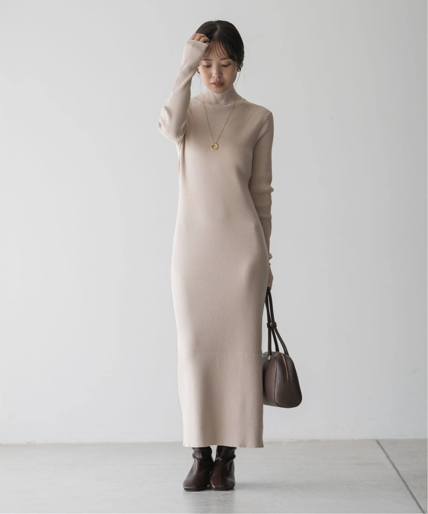 美品✨NOBLE ロングワンピース ハイネック 長袖 ニットマーメイド Free 美品✨NOBLE ロングワンピース ハイネック 長袖 ニットマーメイド Free