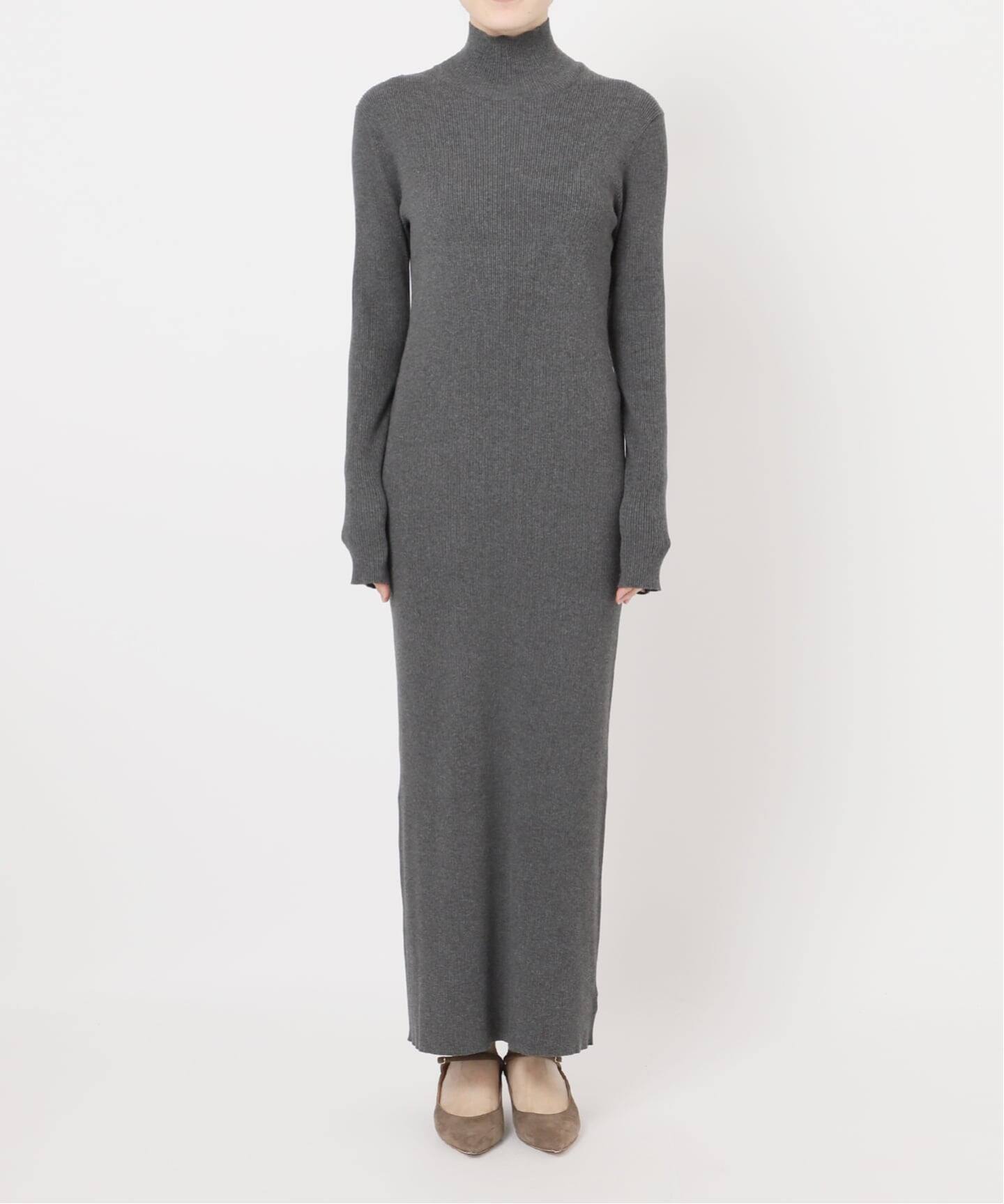 【最終値下げ】NOBLE リブハイネックロングワンピース グレー 38 RY/PLリブハイネックロングワンピース（ニットワンピース）｜NOBLE