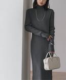 RY/PLリブハイネックロングワンピース