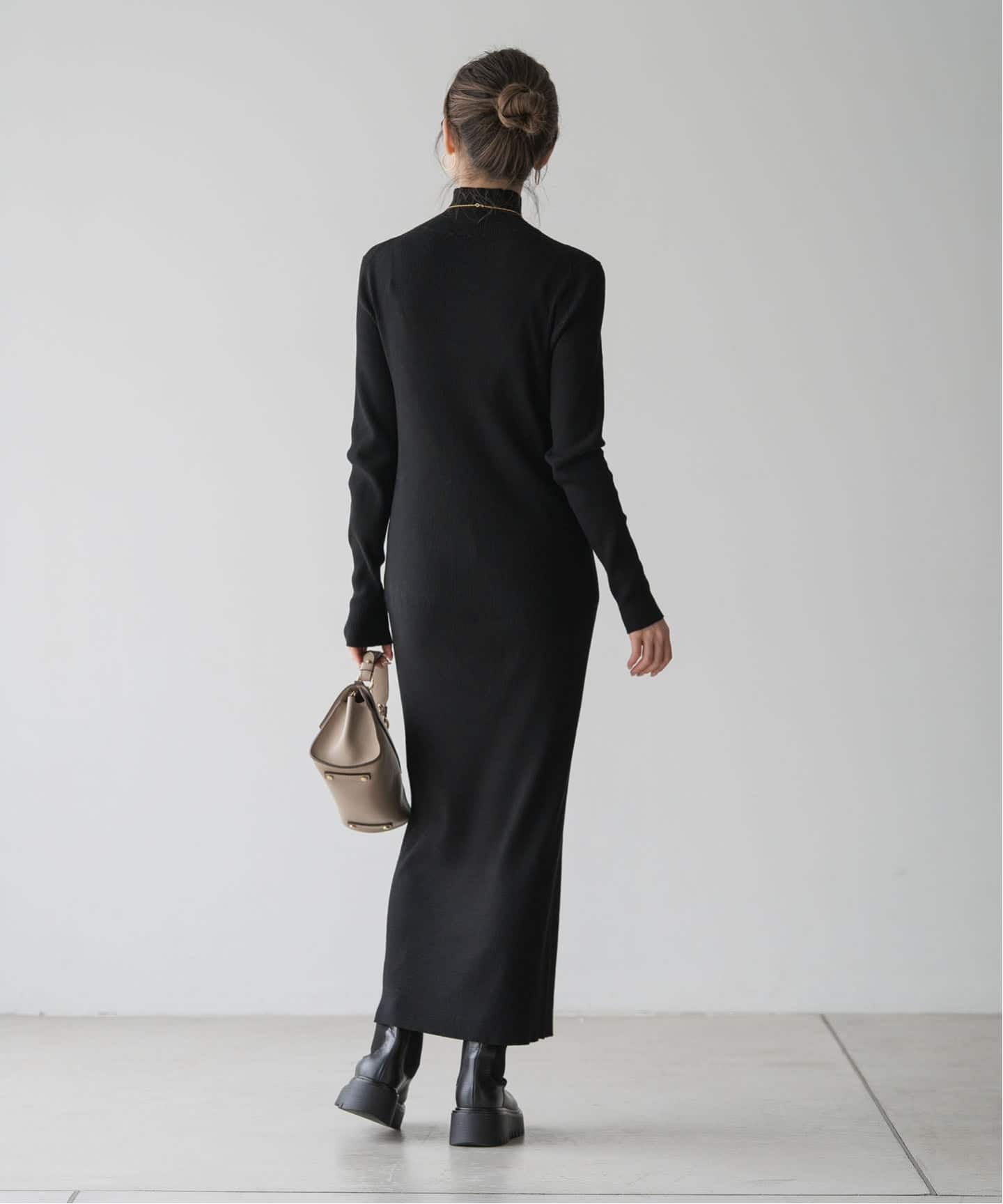 WEB限定カラー・追加》RY/PLリブハイネックロングワンピース（ニット