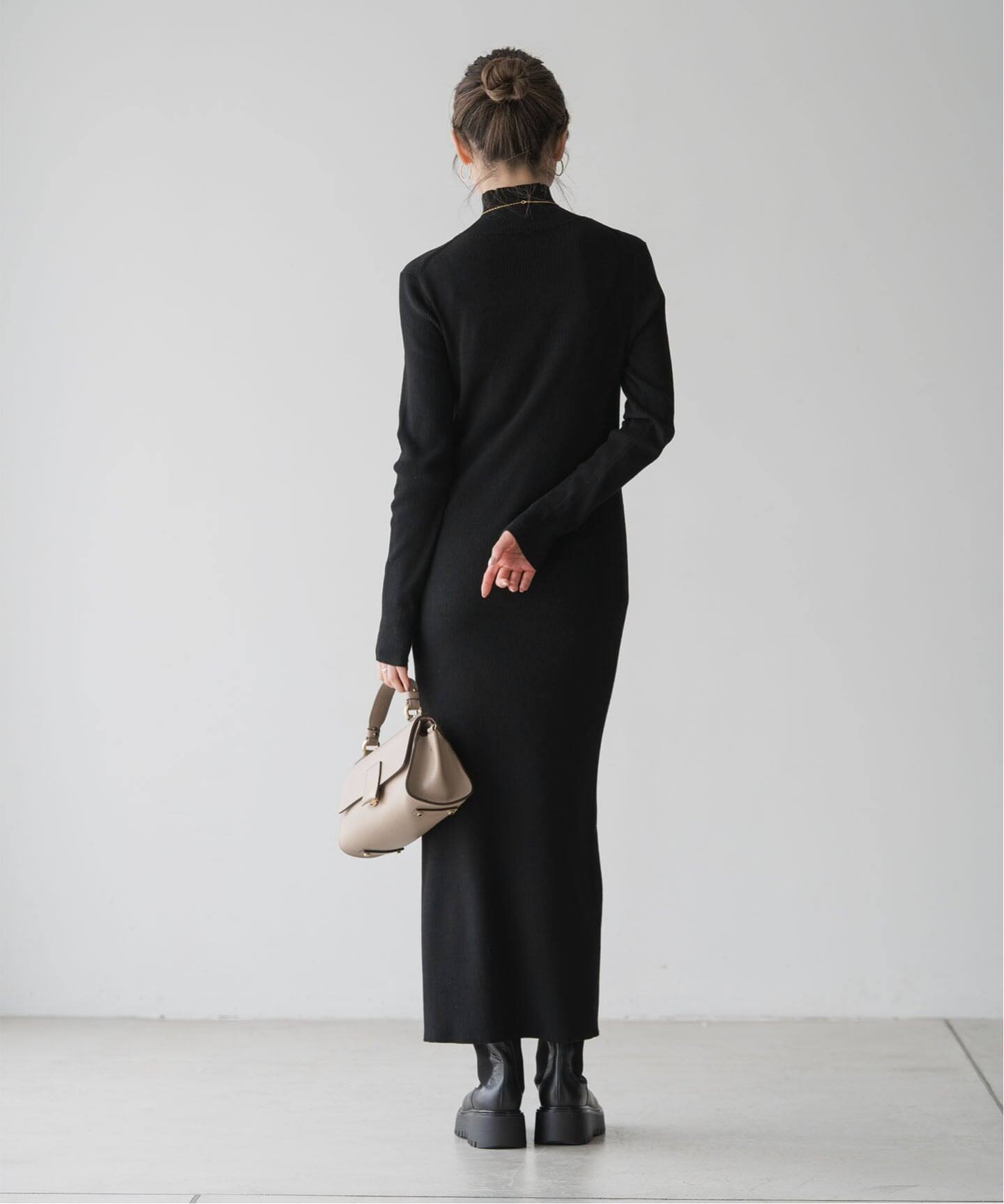 WEB限定カラー・追加》RY/PLリブハイネックロングワンピース（ニット