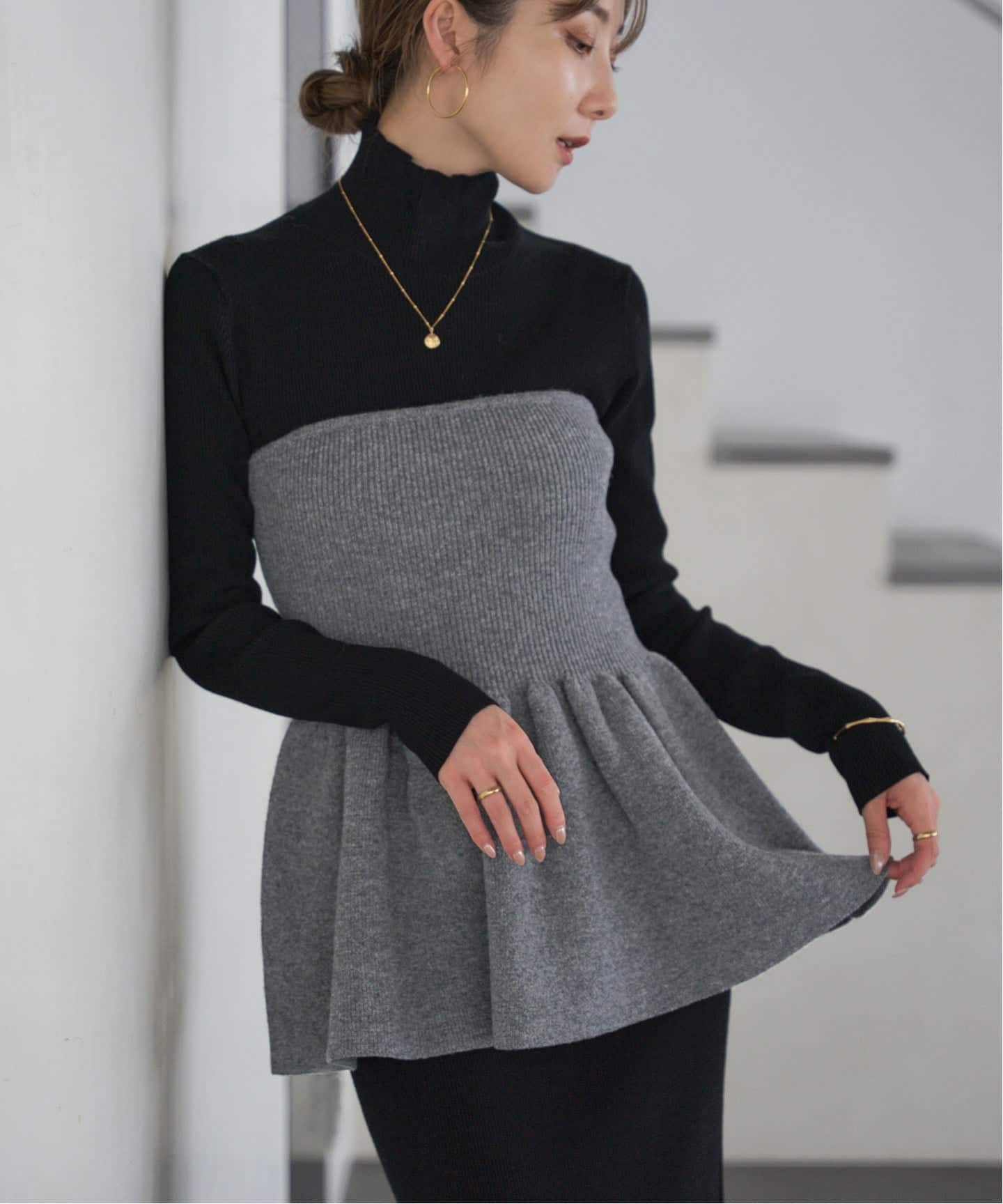 WEB限定カラー・追加》RY/PLリブハイネックロングワンピース（ニット