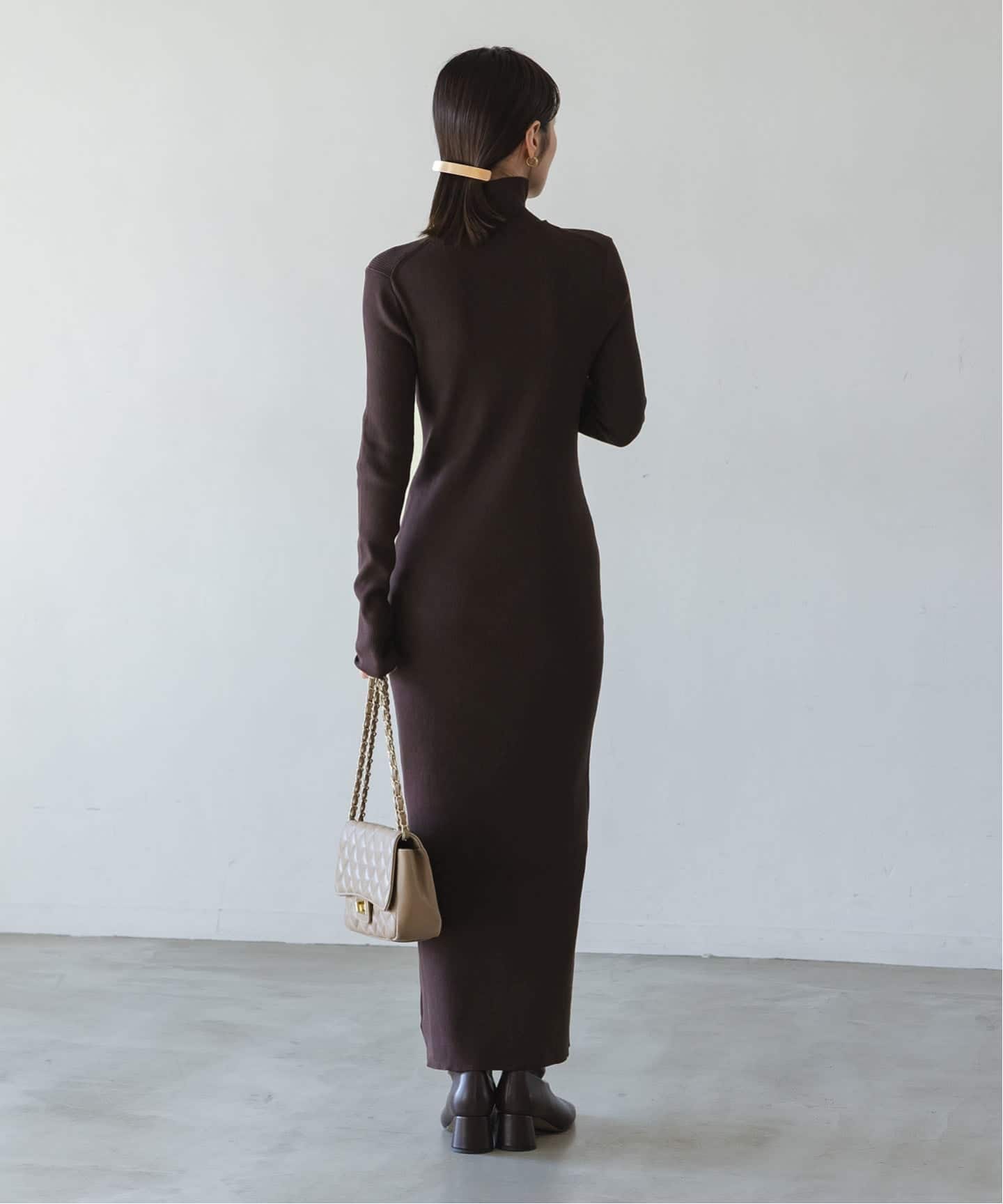 WEB限定カラー・追加》RY/PLリブハイネックロングワンピース（ニット