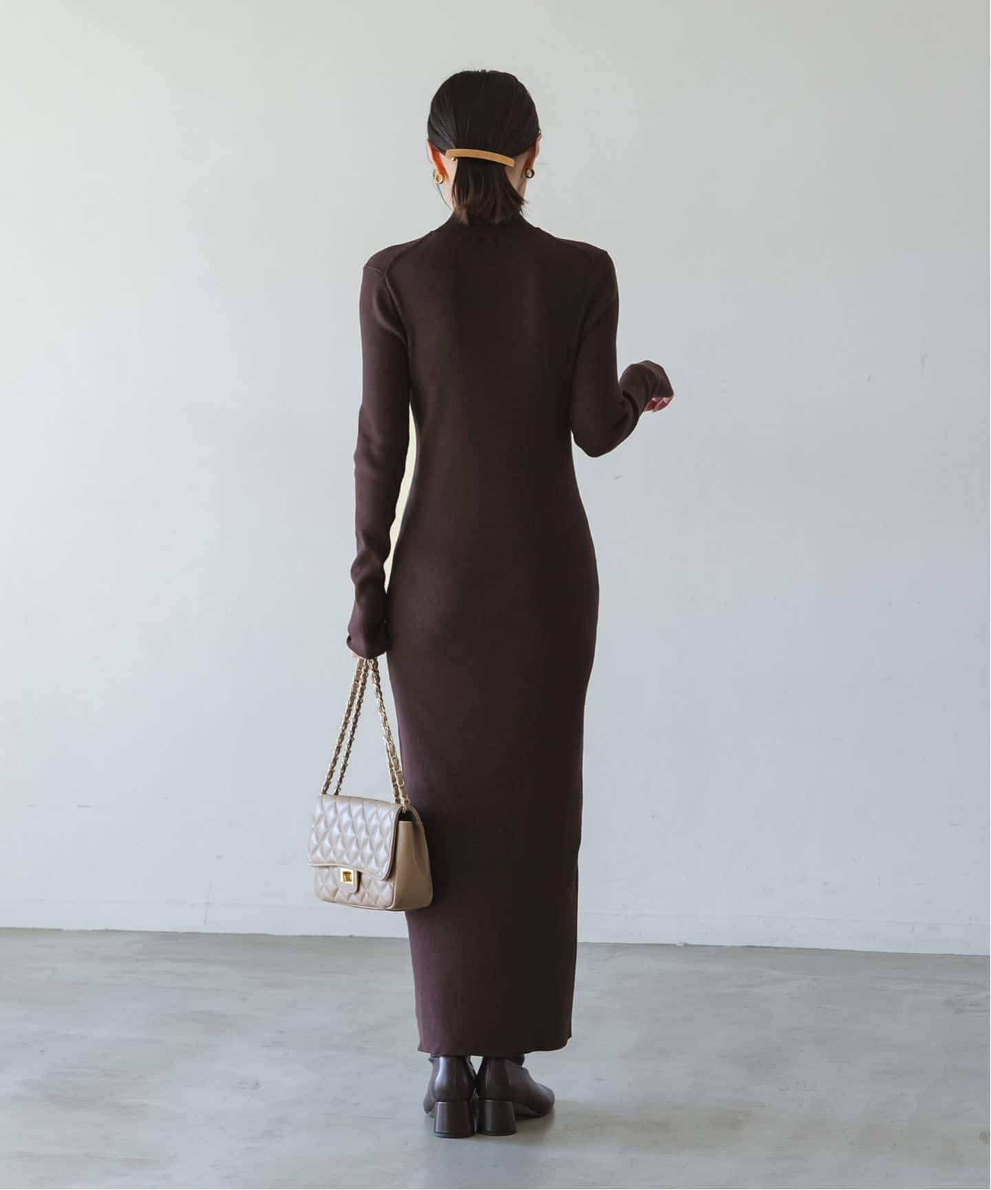 WEB限定カラー・追加》RY/PLリブハイネックロングワンピース（ニット