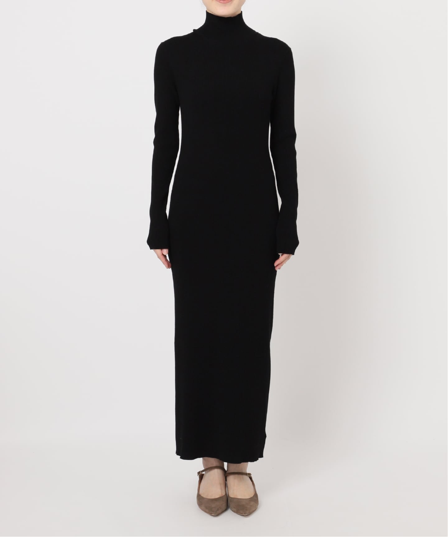 【美品】NOBLE RY/PLリブハイネックロングワンピース ブラック３８サイズ WEB限定カラー・追加》RY/PLリブハイネックロングワンピース（ニット
