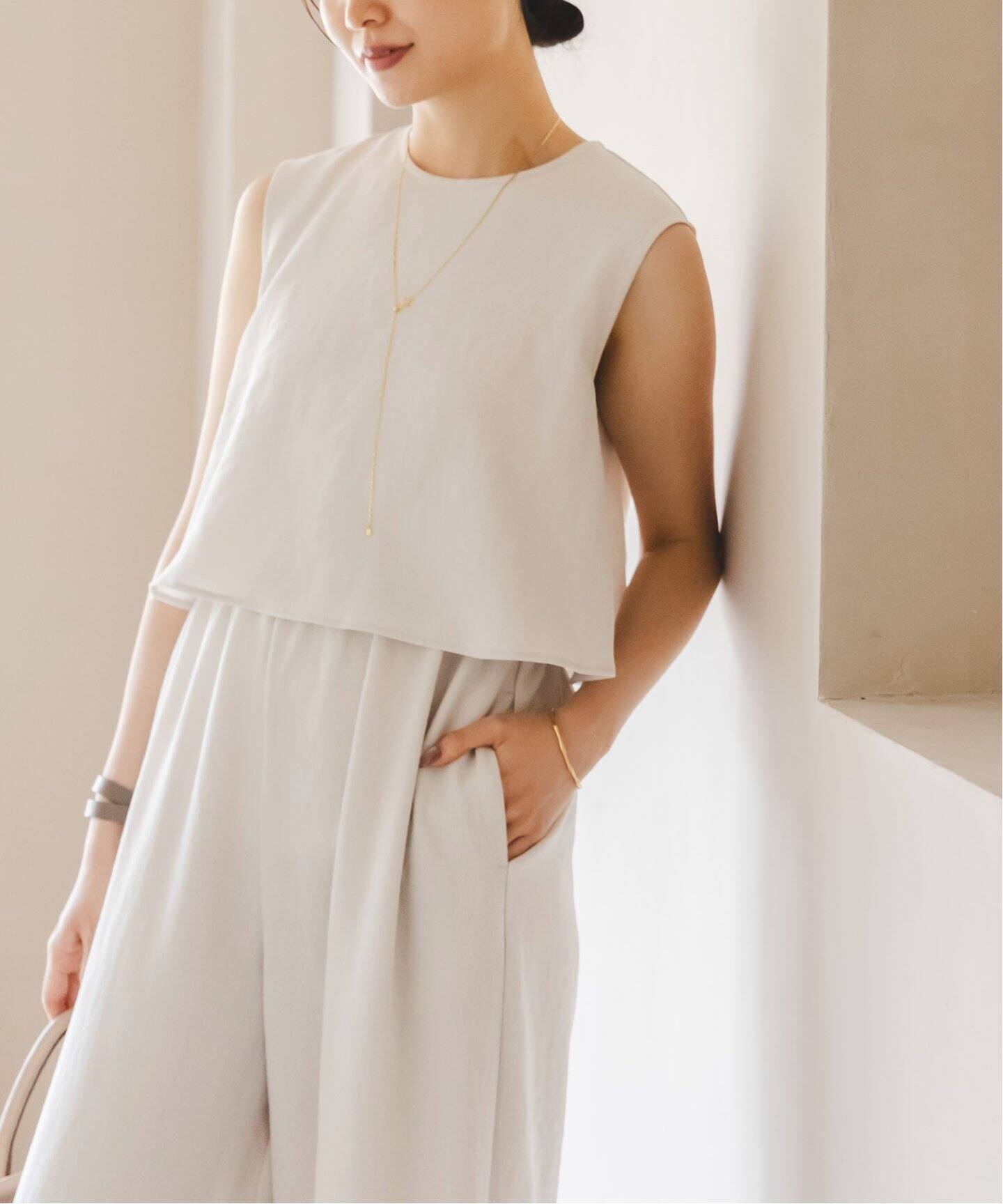 追加》ダブルクレープスリーブレスオールインワン2（つなぎ