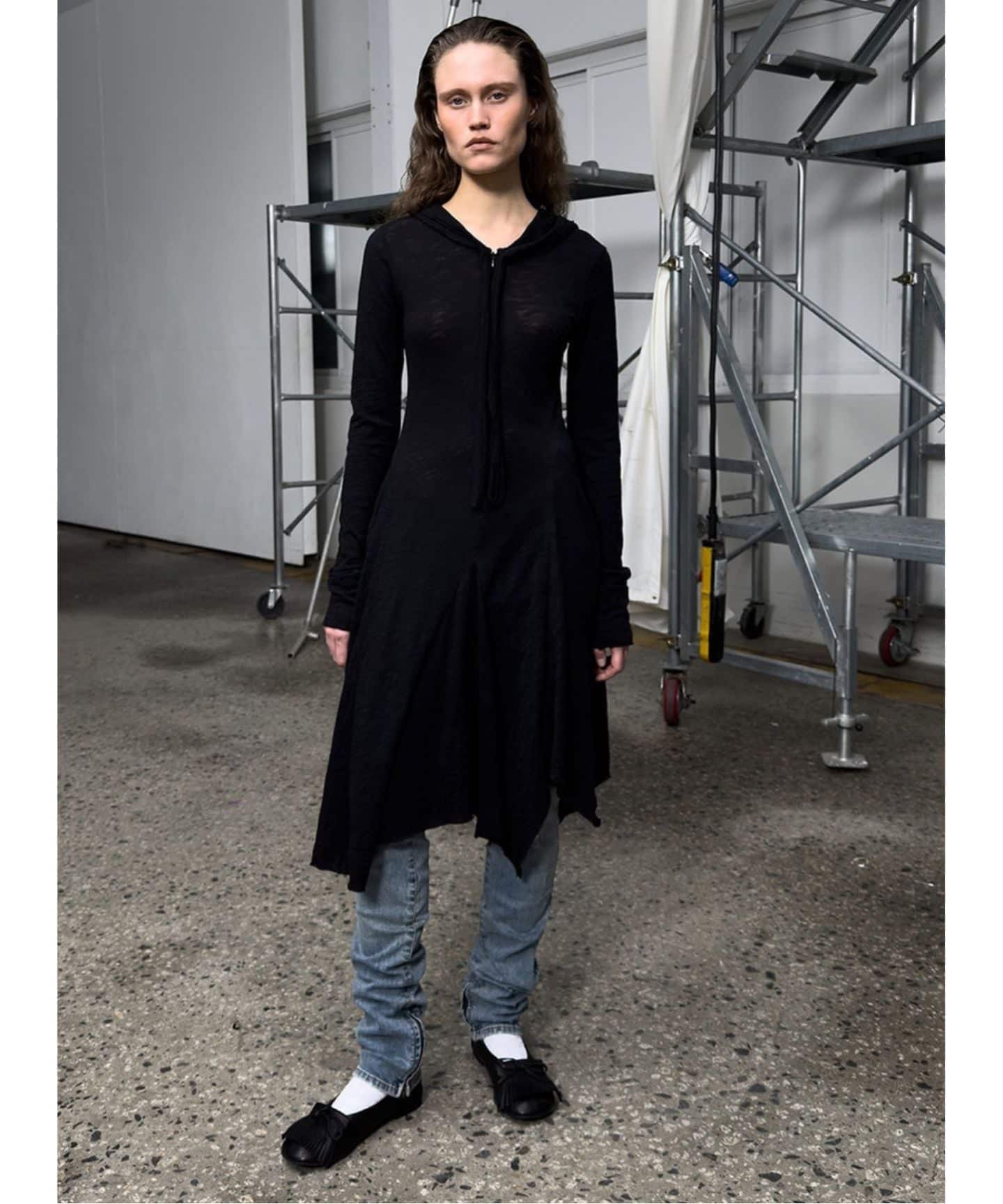 Geek Office / ギークオフィス】OPEN YY Knitted HOODED JERSEY DRESS
