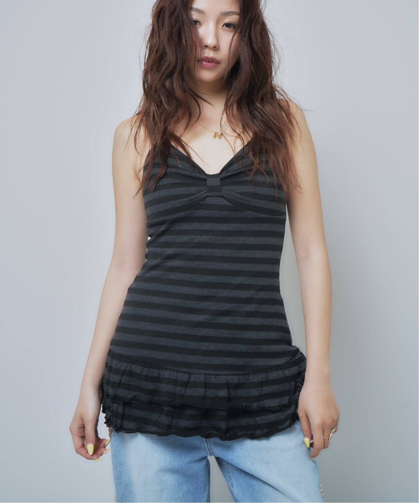 ★EXPIRED GIRL★BAMBI FRILL DRESS STRIPE★正規品/韓国送料込 EXPIRED GIRL】Bambi Frill Dress ☆韓国人気☆ 追跡付