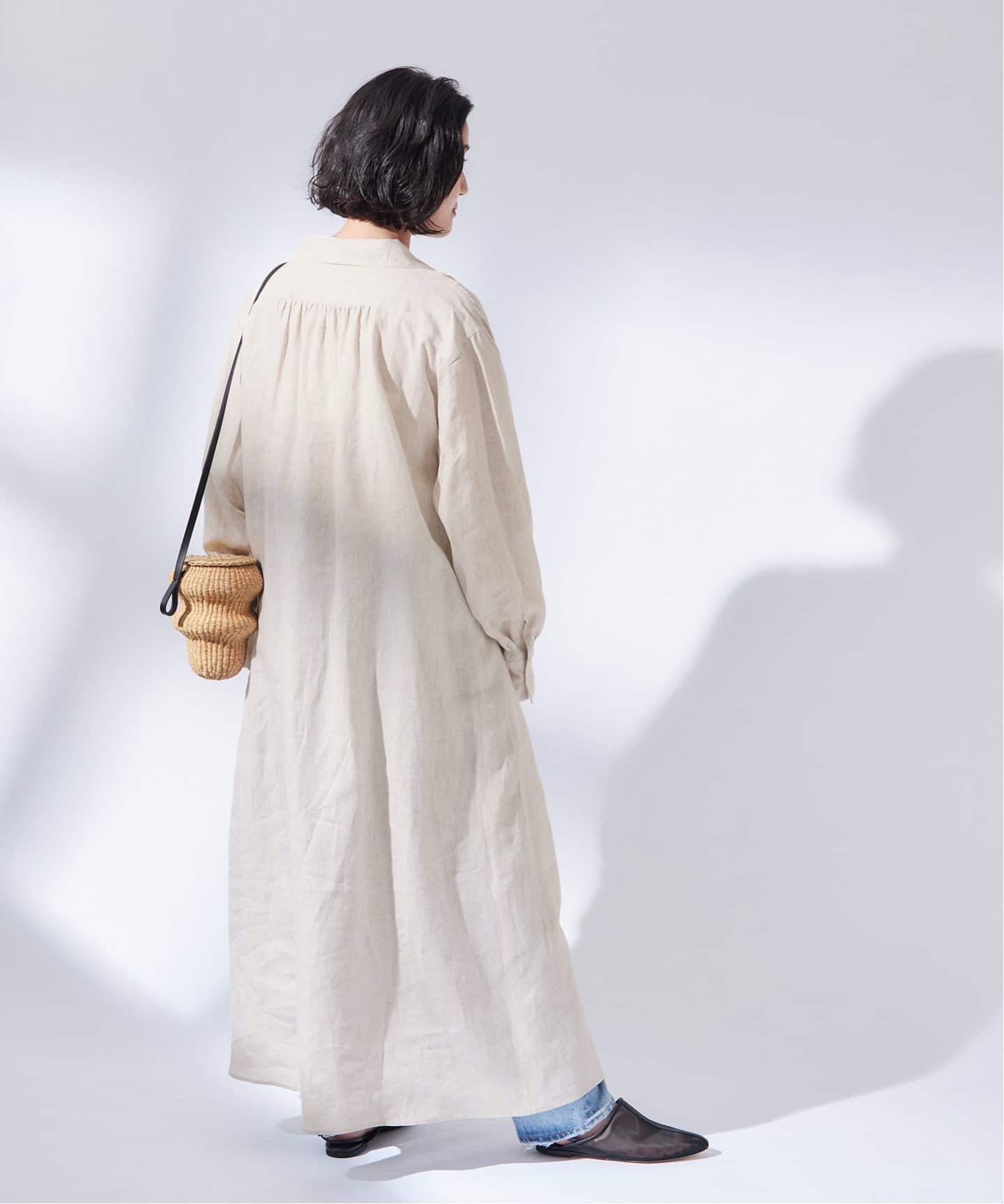 ヨーロピアンフラックス/コットンリネンストライプワンピース