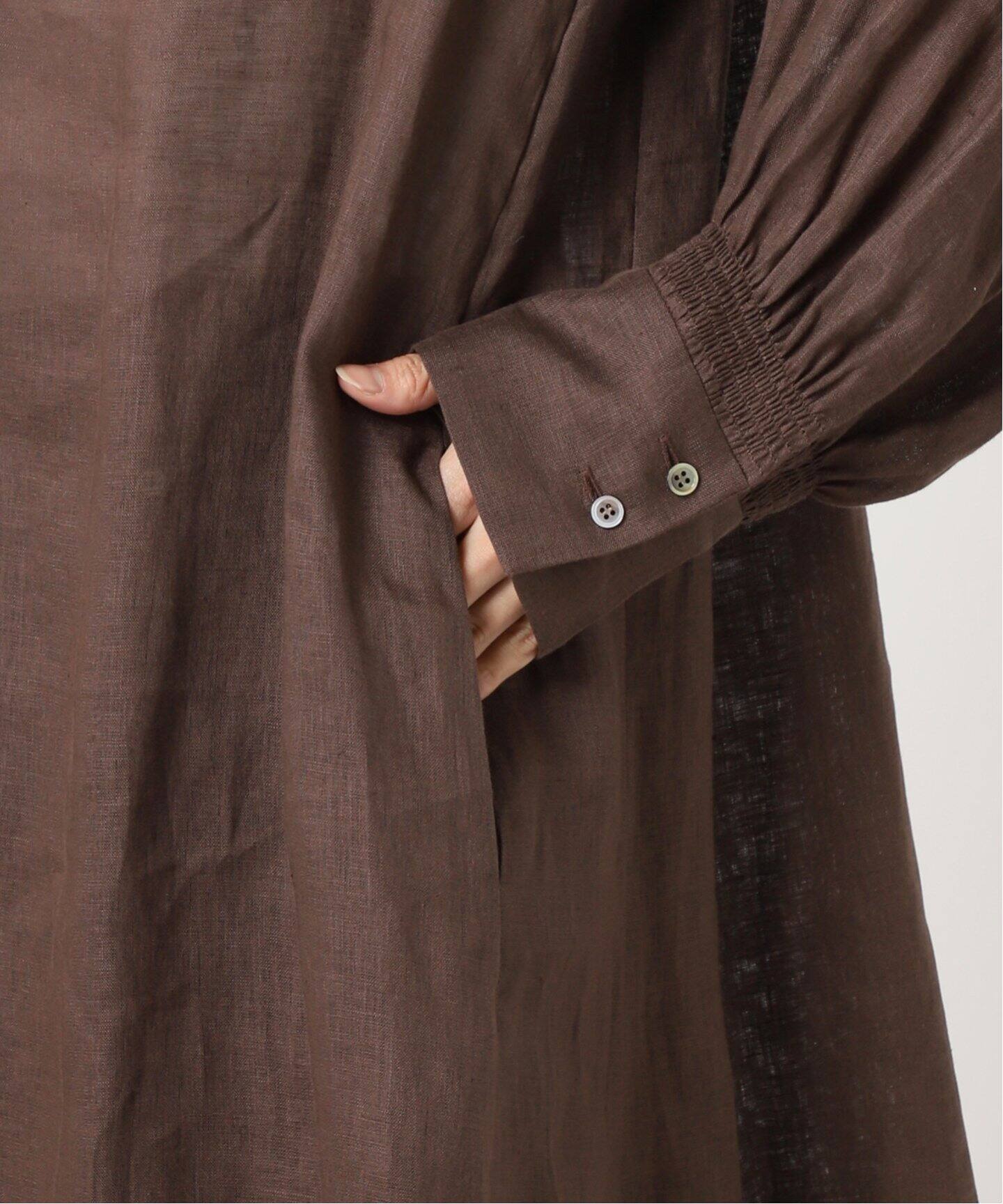 ヨーロピアンフラックス/コットンリネンストライプワンピース  