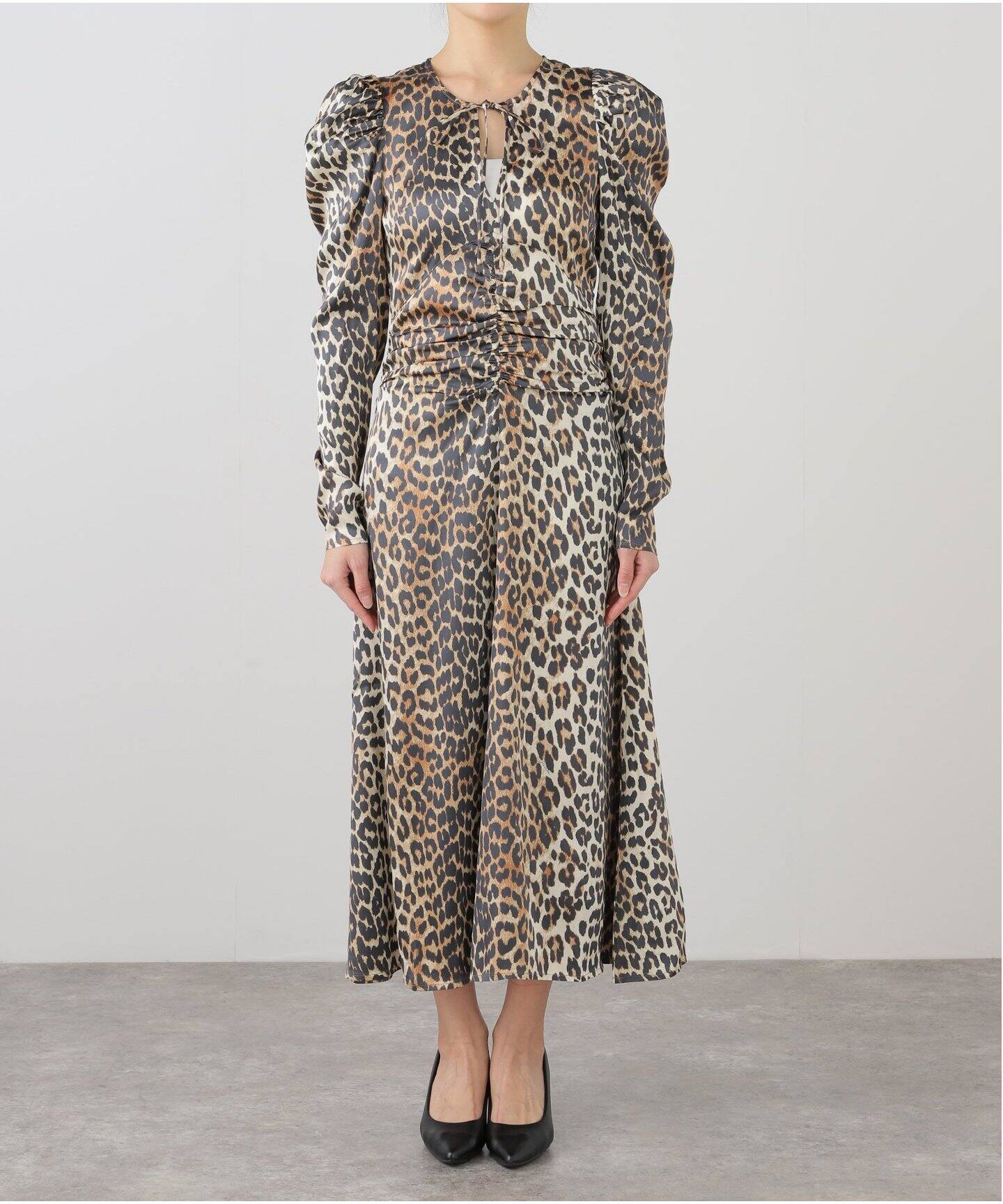 GANNI/ガニー】Printed Satin Ruched Midi Dress：ワンピース  