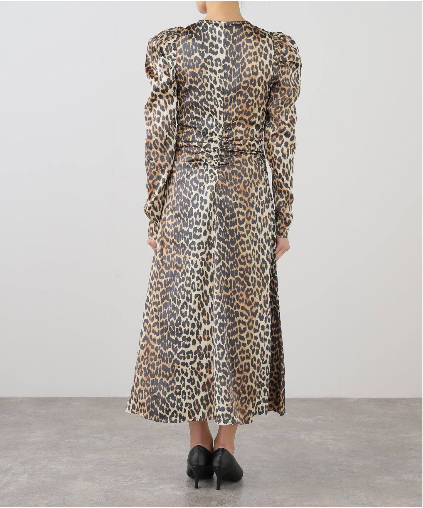 GANNI/ガニー】Printed Satin Ruched Midi Dress：ワンピース  