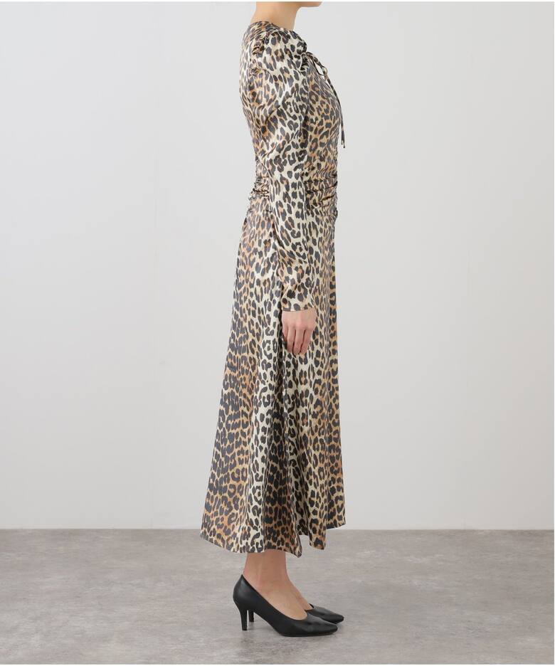 GANNI/ガニー】Printed Satin Ruched Midi Dress：ワンピース 