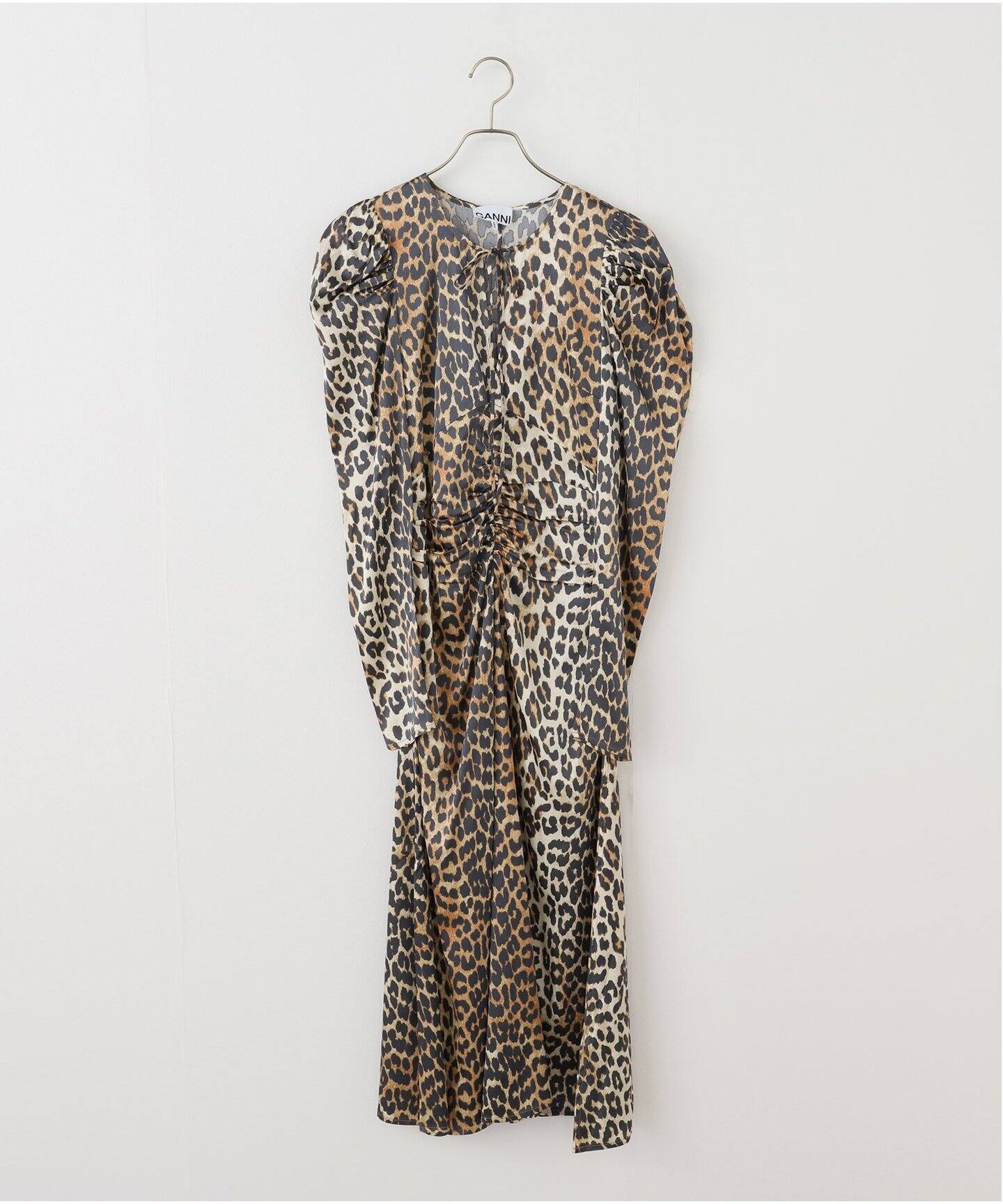 GANNI/ガニー】Printed Satin Ruched Midi Dress：ワンピース 