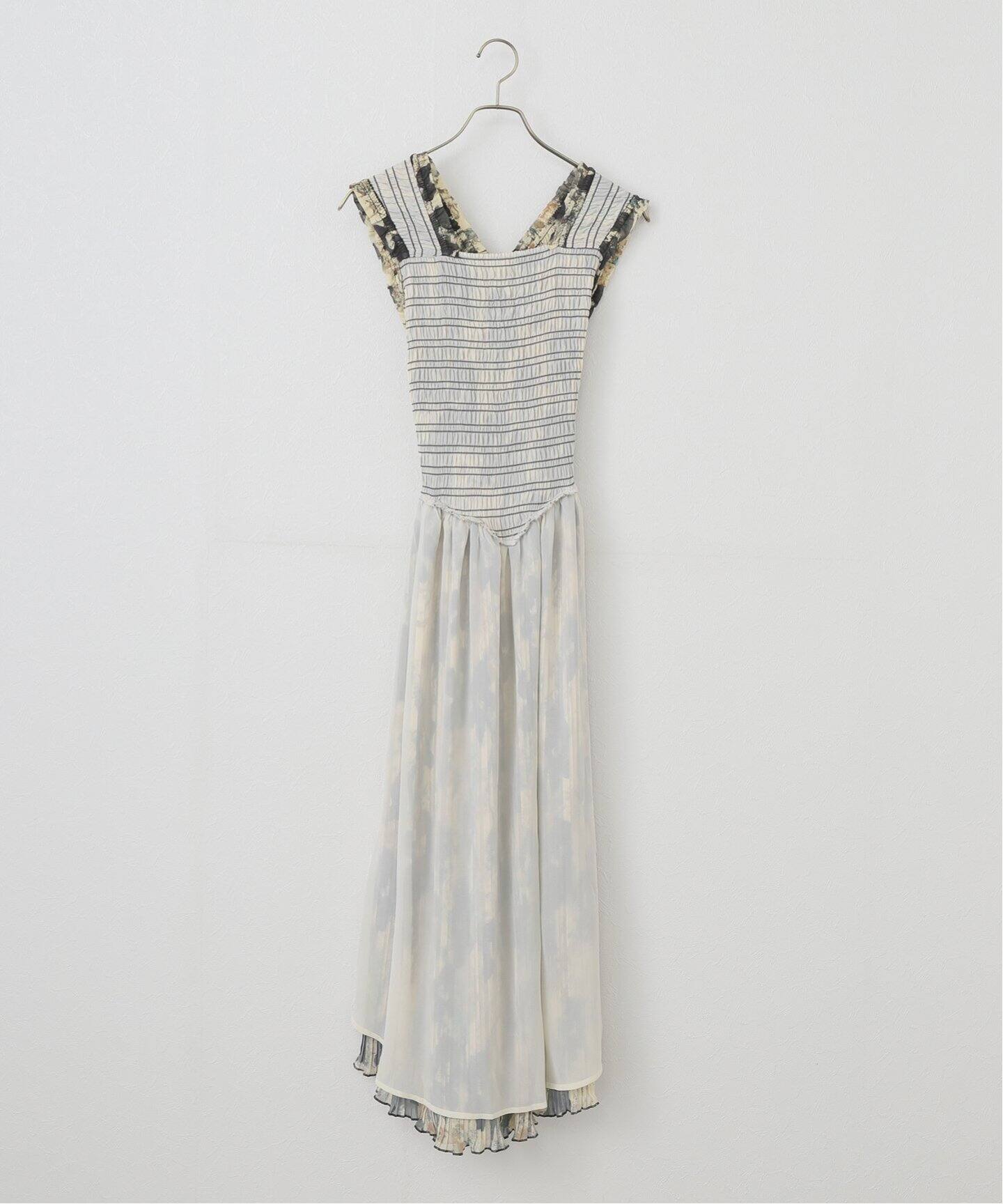 GANNI ♥ Printed Pleats Smock Midi Straps Dress/追跡付 Afterglow Printed Pleats Smock Midi Straps Dress | GANNI US