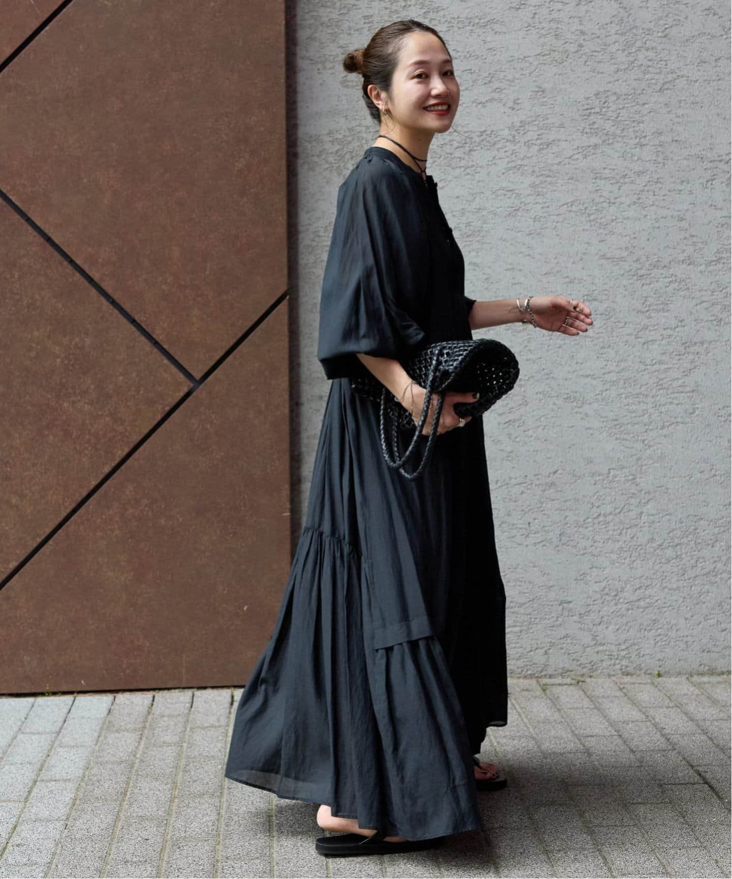 みかん様　ワンピース　black NMDS25523(ワンピース) 60s ORGANIC CAMBRIC PLAIN BANDED COLLAR