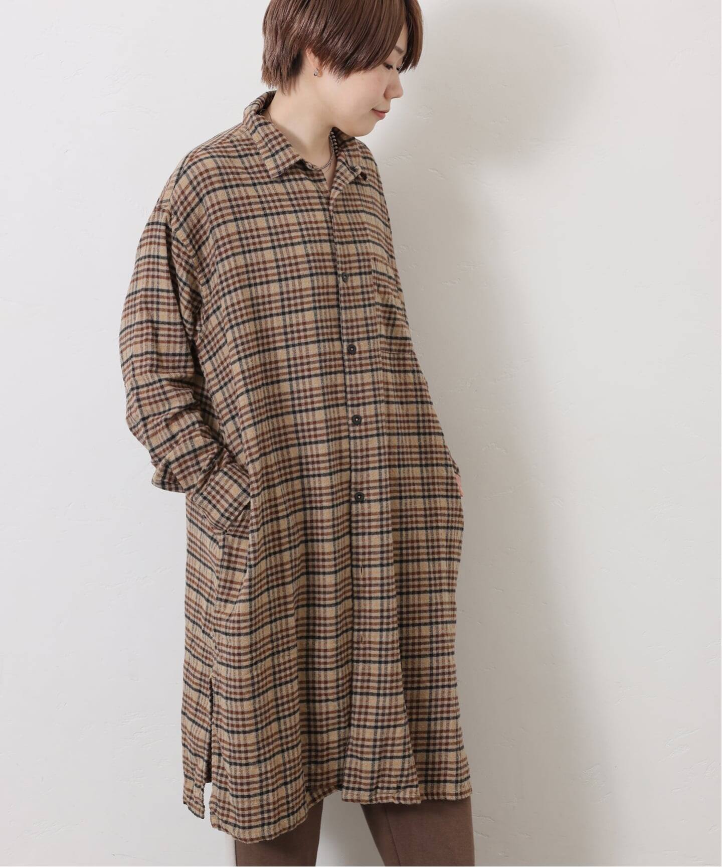 ジャーナルスタンダードラックス　HTS ロングシャツ HTS】CHECK OVERDYE LONG SHIRT（シャツ／ブラウス）｜journal