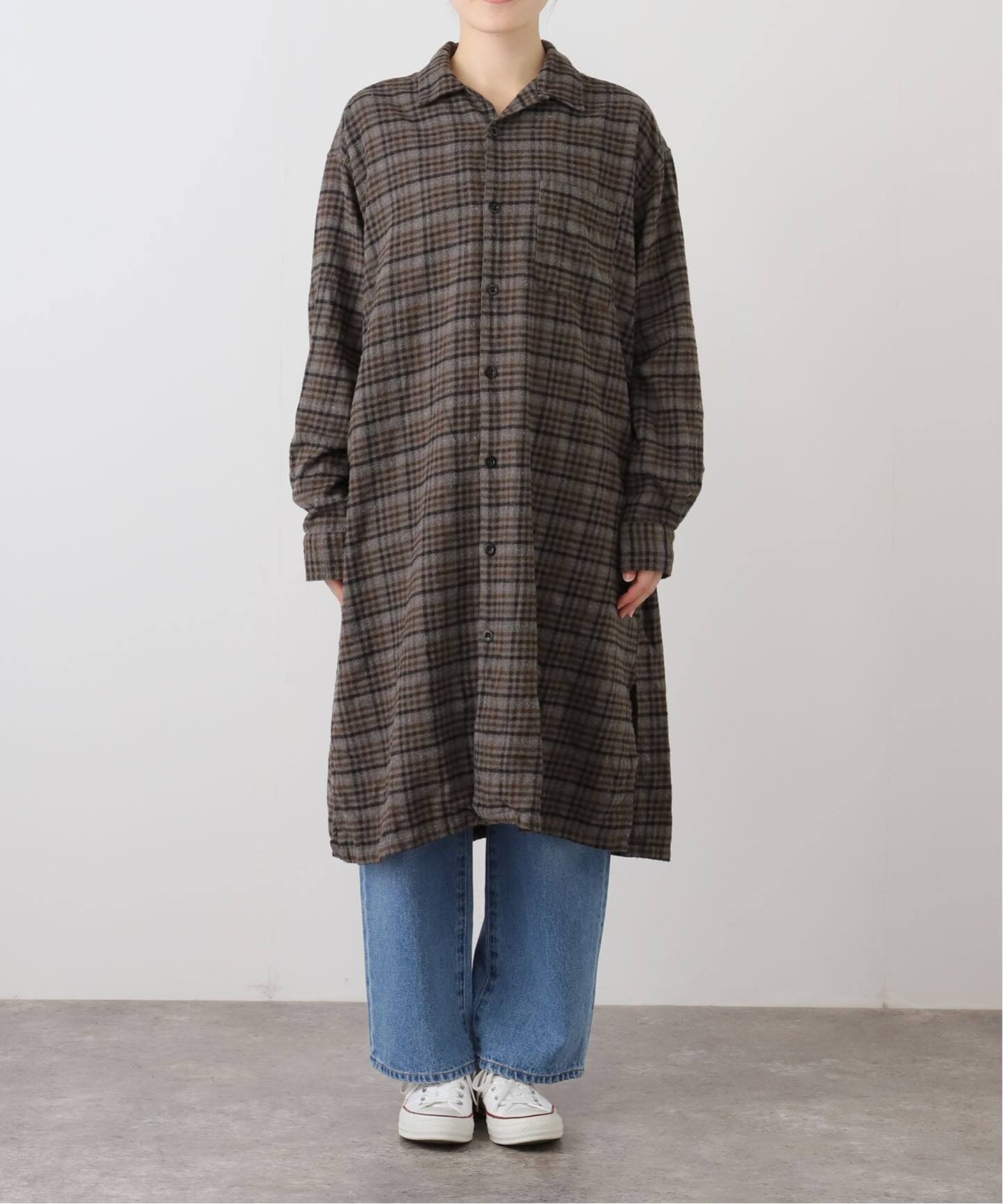 HTS】CHECK OVERDYE LONG SHIRT（シャツ／ブラウス）｜journal