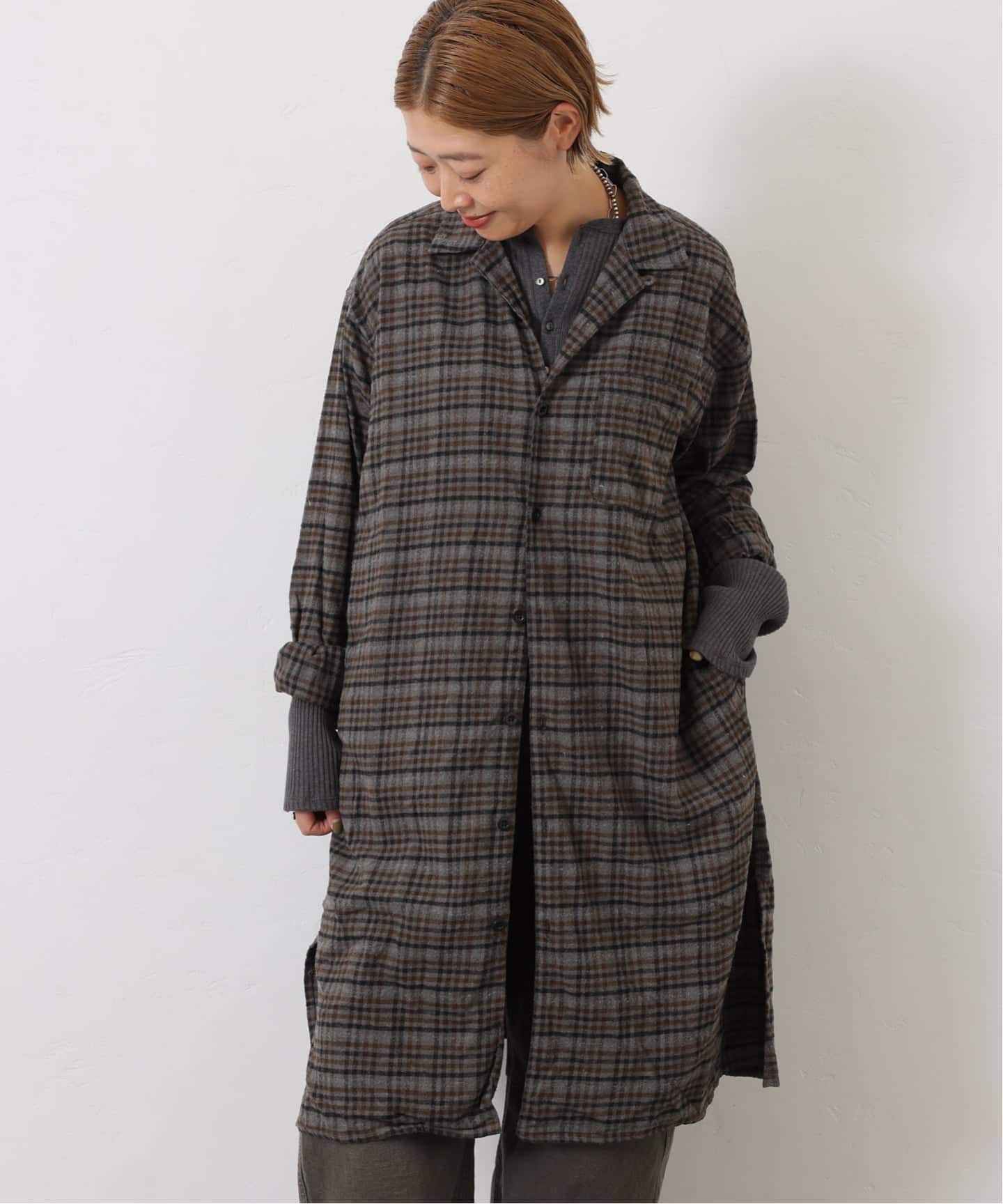 ジャーナルスタンダードラックス　HTS ロングシャツ HTS】CHECK OVERDYE LONG SHIRT（シャツ／ブラウス）｜journal