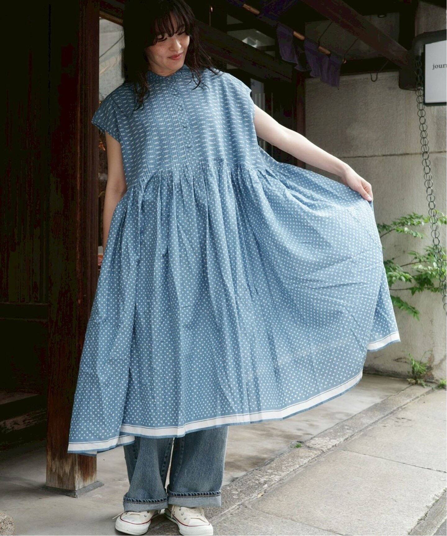 maison de soil 】BLOCK PRINT FRENCH/SL DRESS（ワンピース 