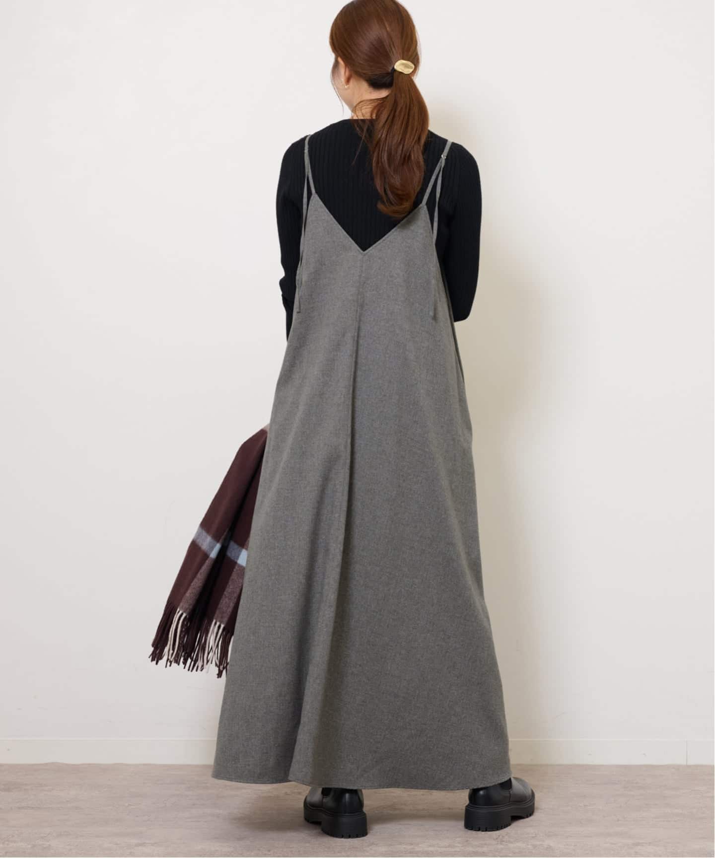 relume JOURNAL STANDARDロングワンピース フリル ブラック JOURNAL STANDARD relume｜コットンポプリンタックワンピース