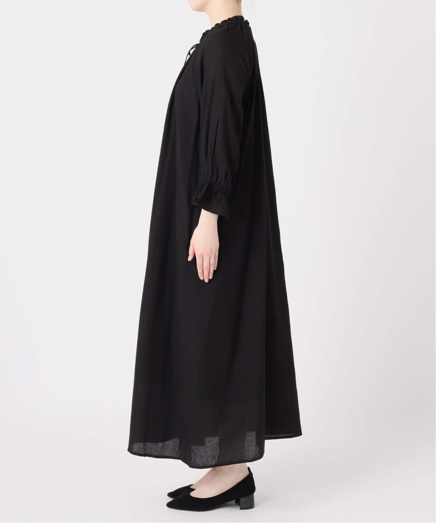 ジャスミン様専用/ hagumu ⿻ コットン ギャザーワンピース 黒 ルーズ