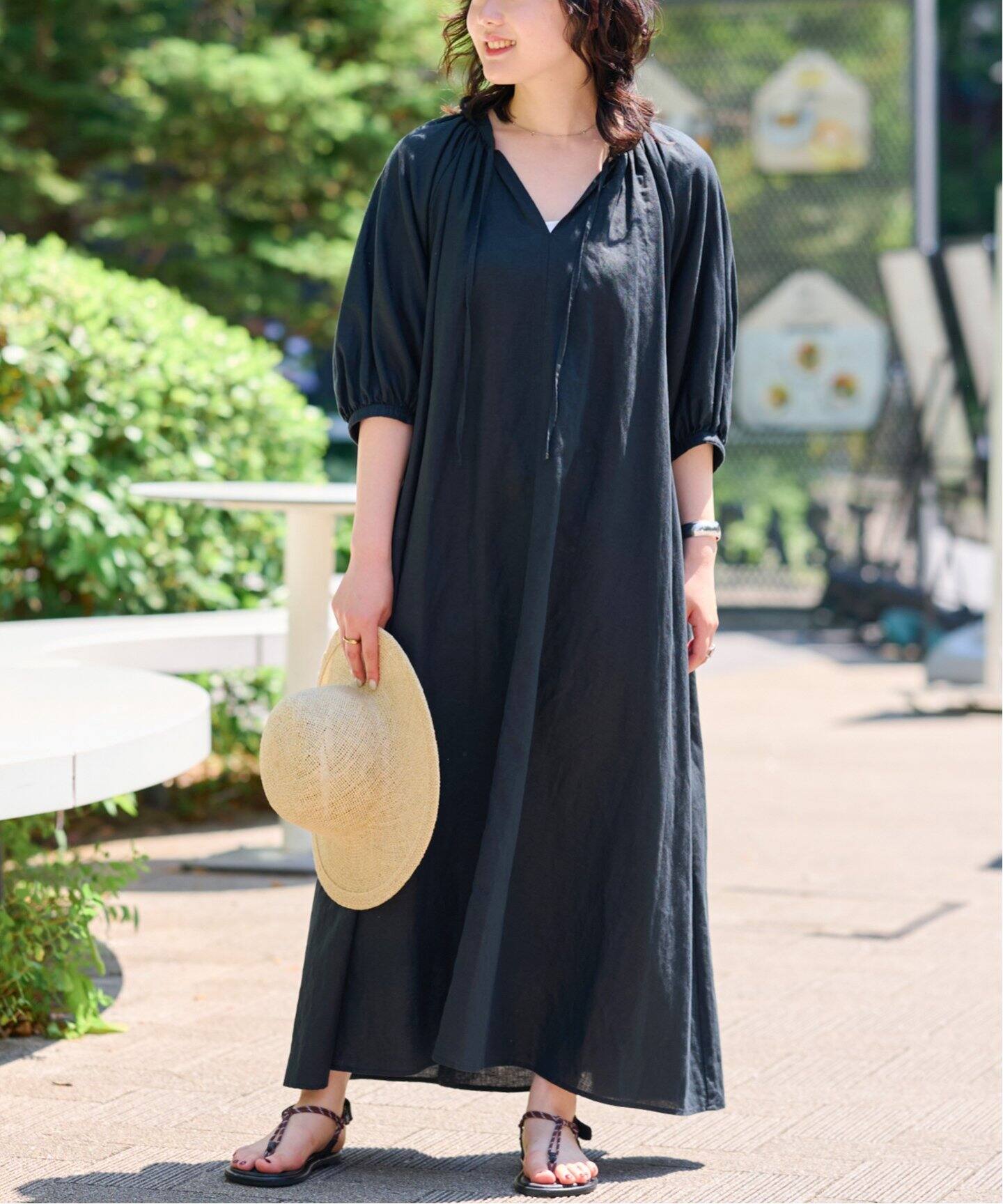 リネンコットンラグランギャザーワンピース（ワンピース）｜JOURNAL  