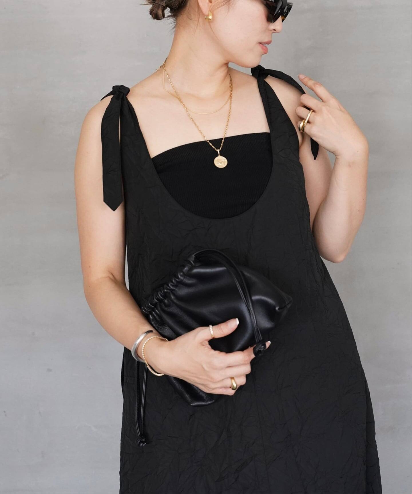 ドゥーズィエムクラス 黒ドレス サイズフリー CELERI Wrinkled ドレス(ワンピース)|Deuxieme Classe