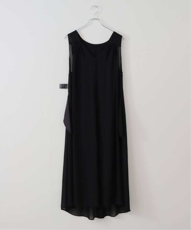 25SS トリアセテートポリエステルVネックドレス 黒 