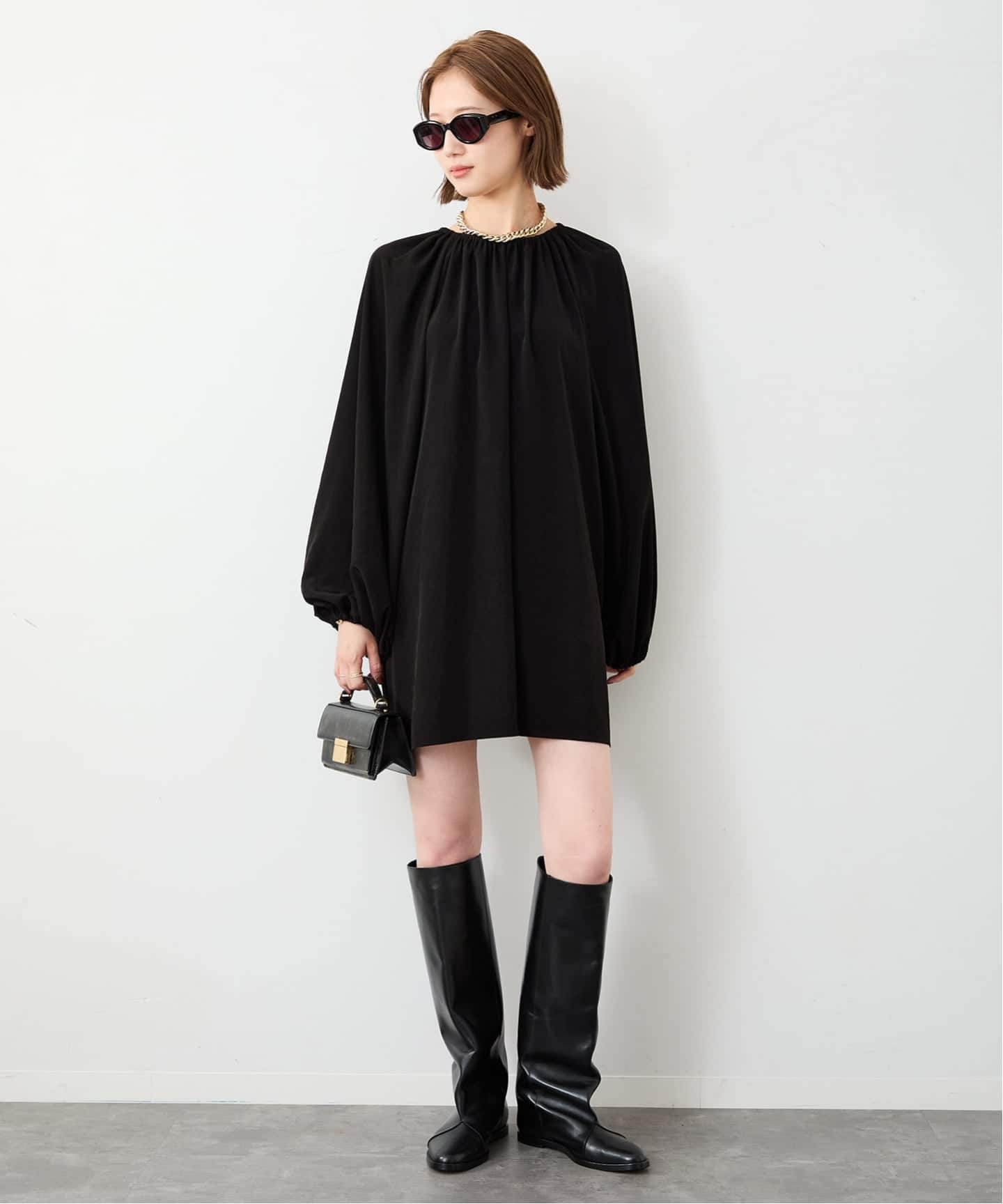 ドゥーズィエムクラス 黒ドレス サイズフリー Volume Sleeve ミニドレス（ワンピース）｜Deuxieme Classe