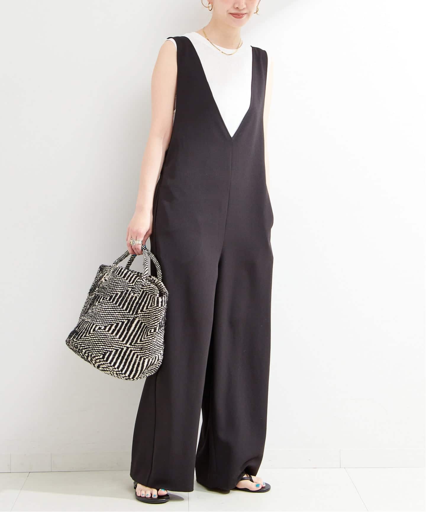 追加》ウォッシャブル / ディープVリーンサロペット（サロペット