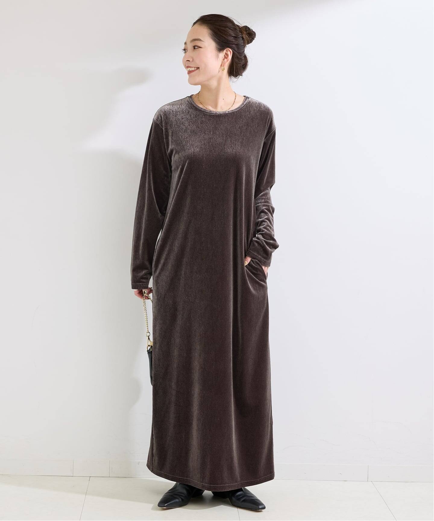 手洗い可 / クレープベロア L/S ワンピース（ワンピース）｜B.C STOCK