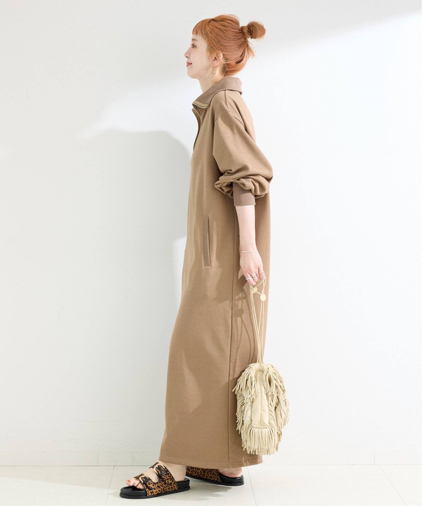 追加》ウォッシャブル / テリー裏毛ハーフジップロングワンピース