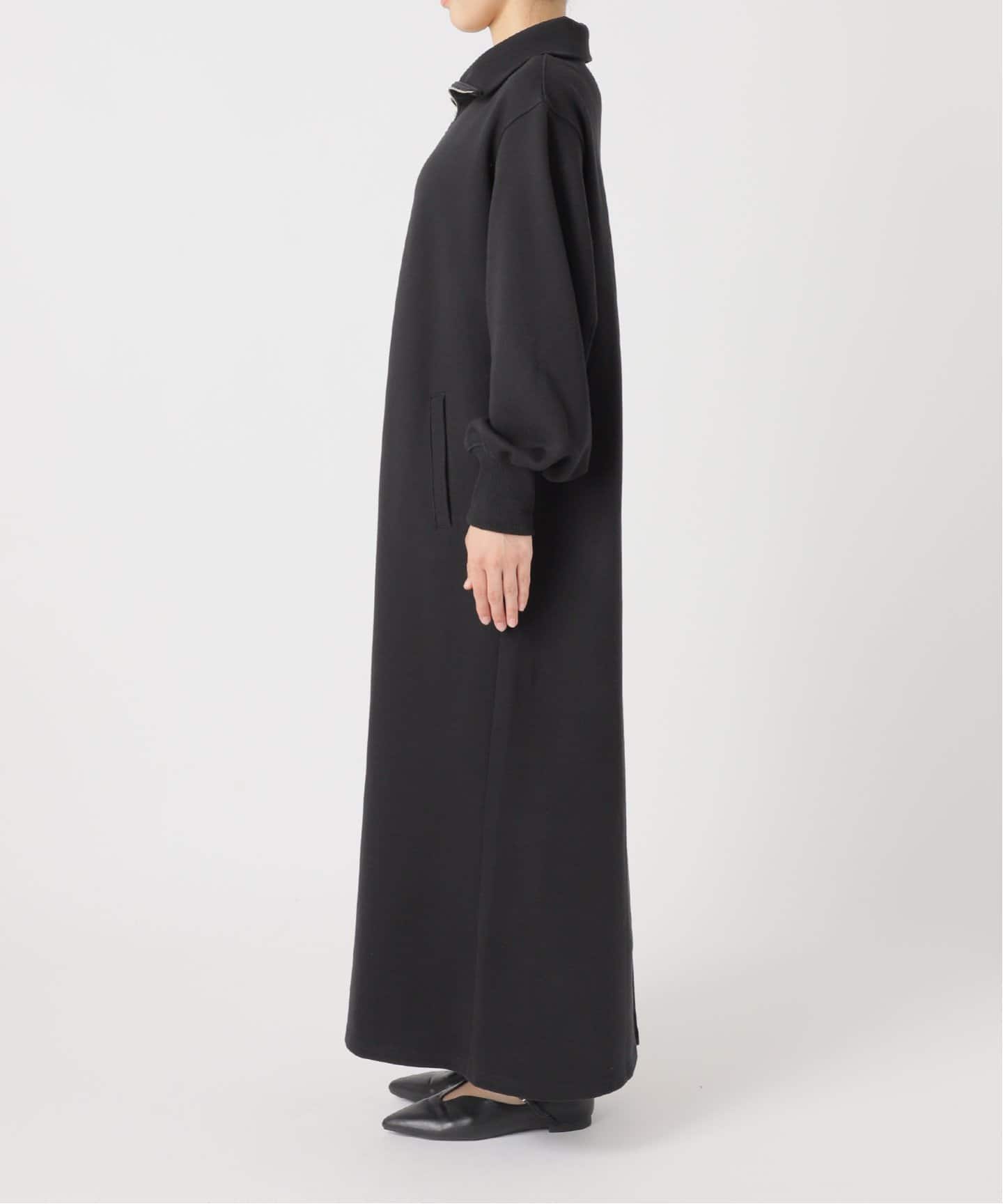 追加》ウォッシャブル / テリー裏毛ハーフジップロングワンピース