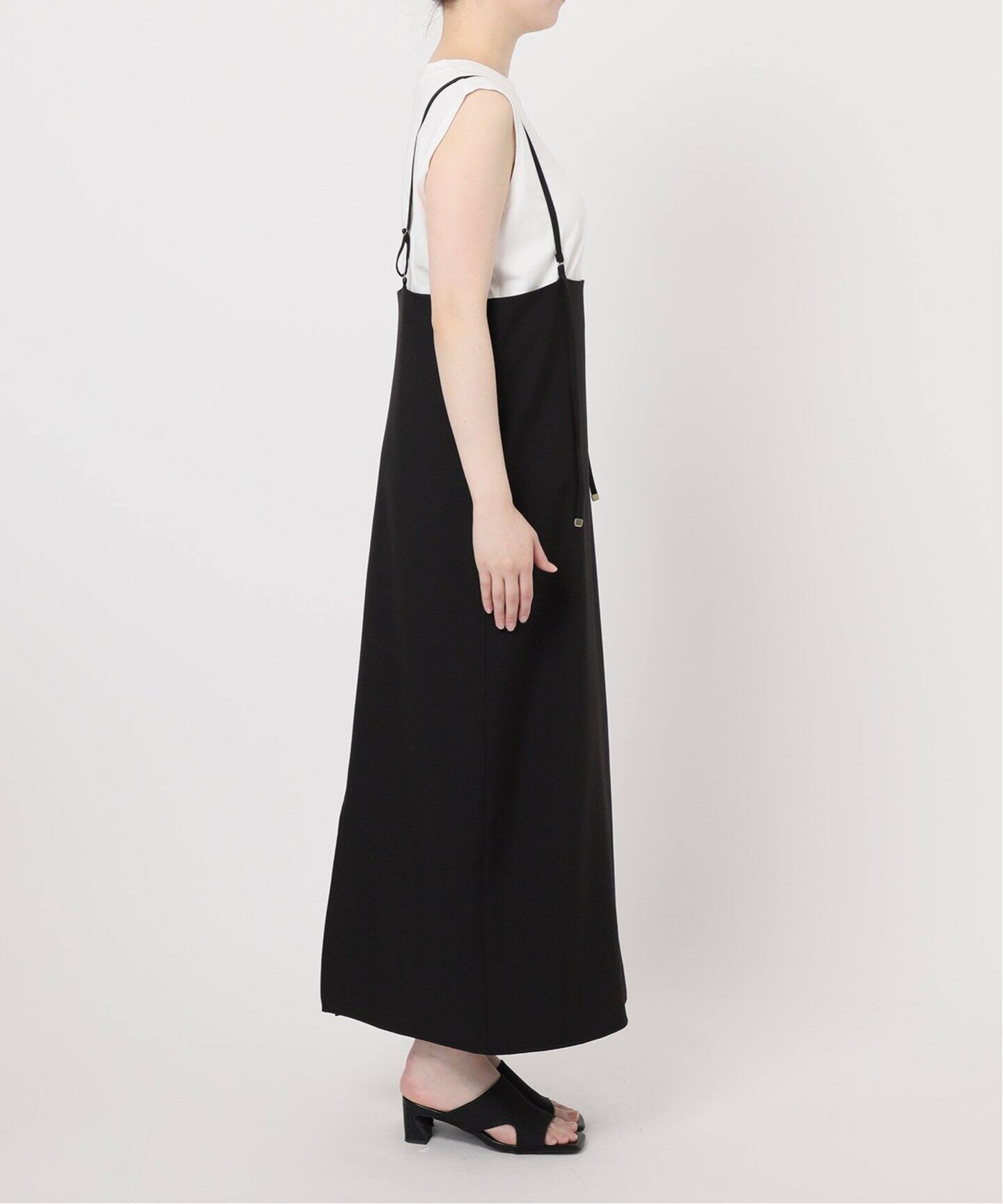 黒光沢ワンピース2点セット セパレート風テーラードワンピース(2colors)（ベージュ・黒）春