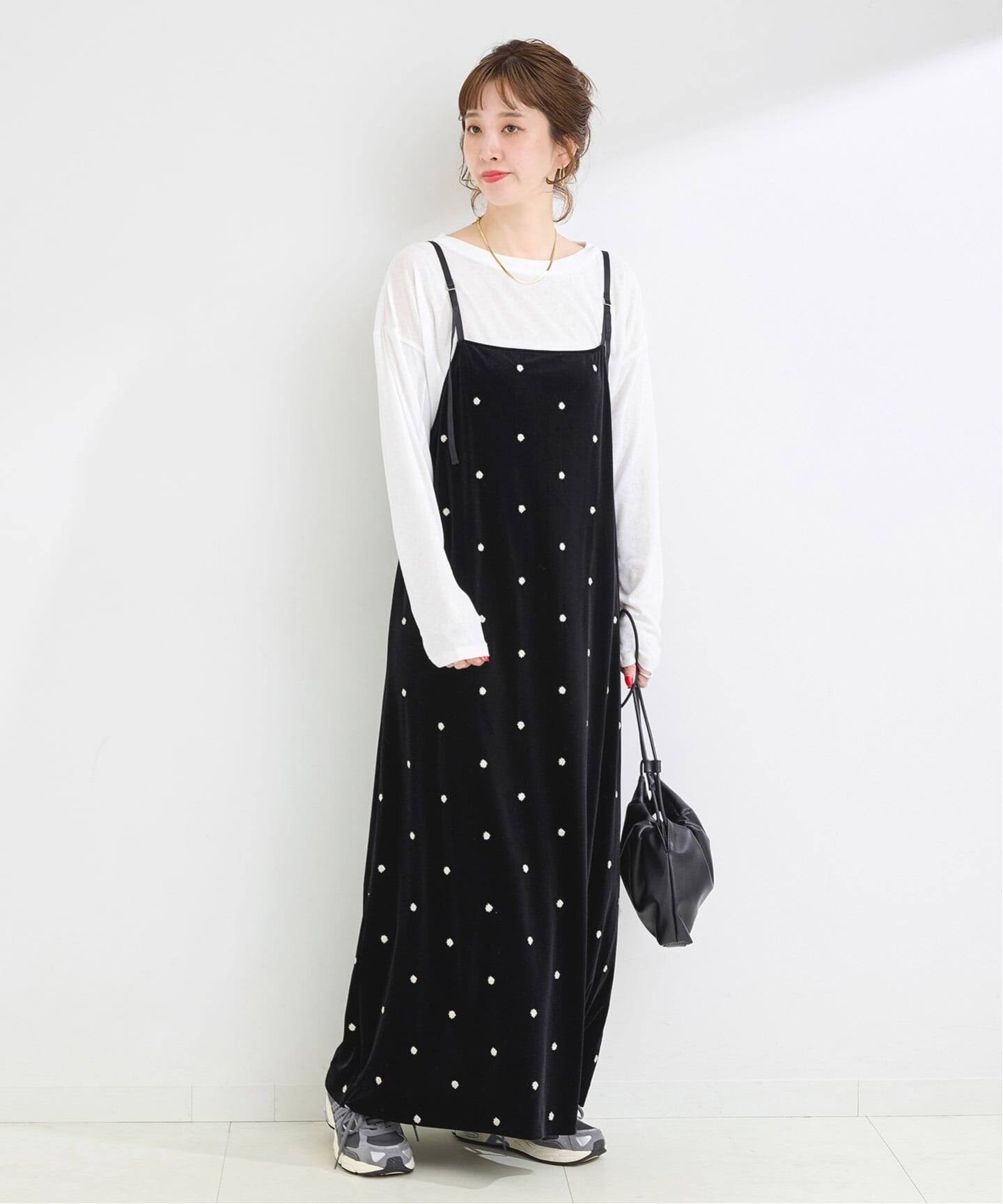 B.C STOCK ベーセーストック ベロアフラワー刺繍ワンピース タグ付き新品 追加4》【WEB限定】手洗い可 / ベロアフラワー刺繍ワンピース