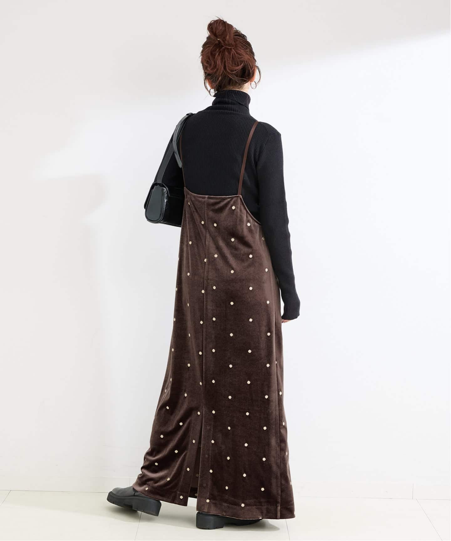 ♡新品♡ B.C STOCK ベーセーストック ベロアフラワー刺繍ワンピース 追加4》【WEB限定】手洗い可 / ベロアフラワー刺繍ワンピース