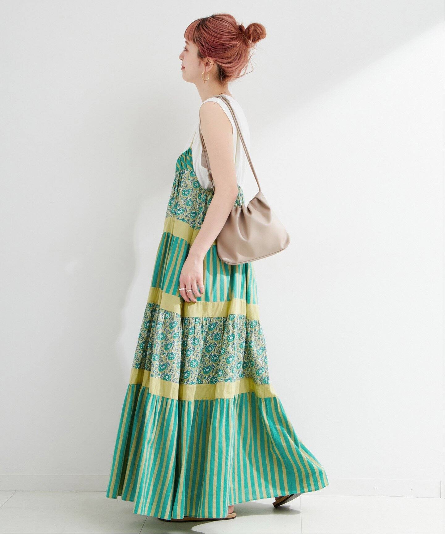 新品　札付きB.C STOCK ティアードパッチワークキャミワンピース 手洗い可 / ティアードパッチワークキャミワンピース（ワンピース