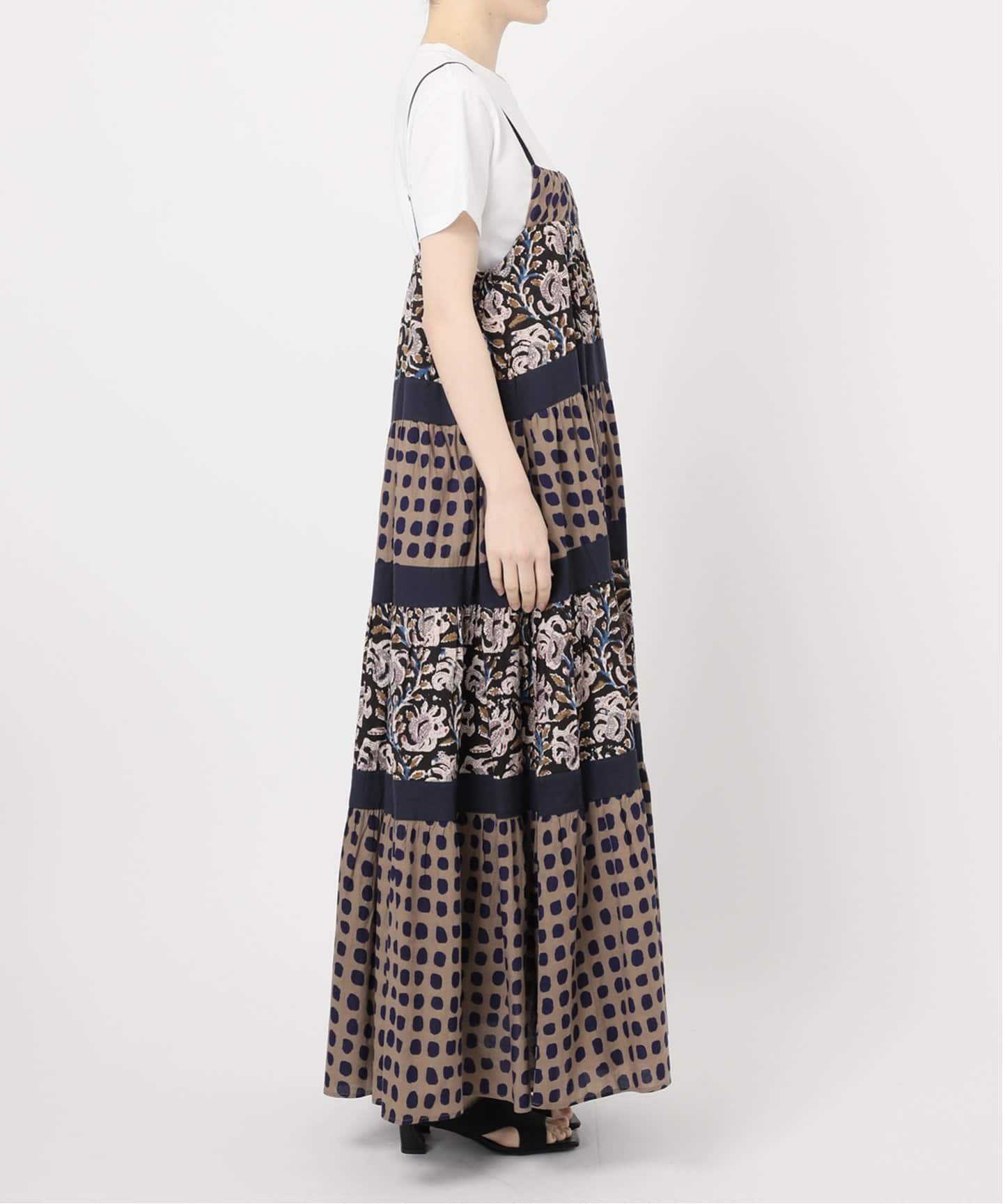 B.C STOCK（ベーセーストック） ティアードパッチワークキャミワンピース 手洗い可 / ティアードパッチワークキャミワンピース