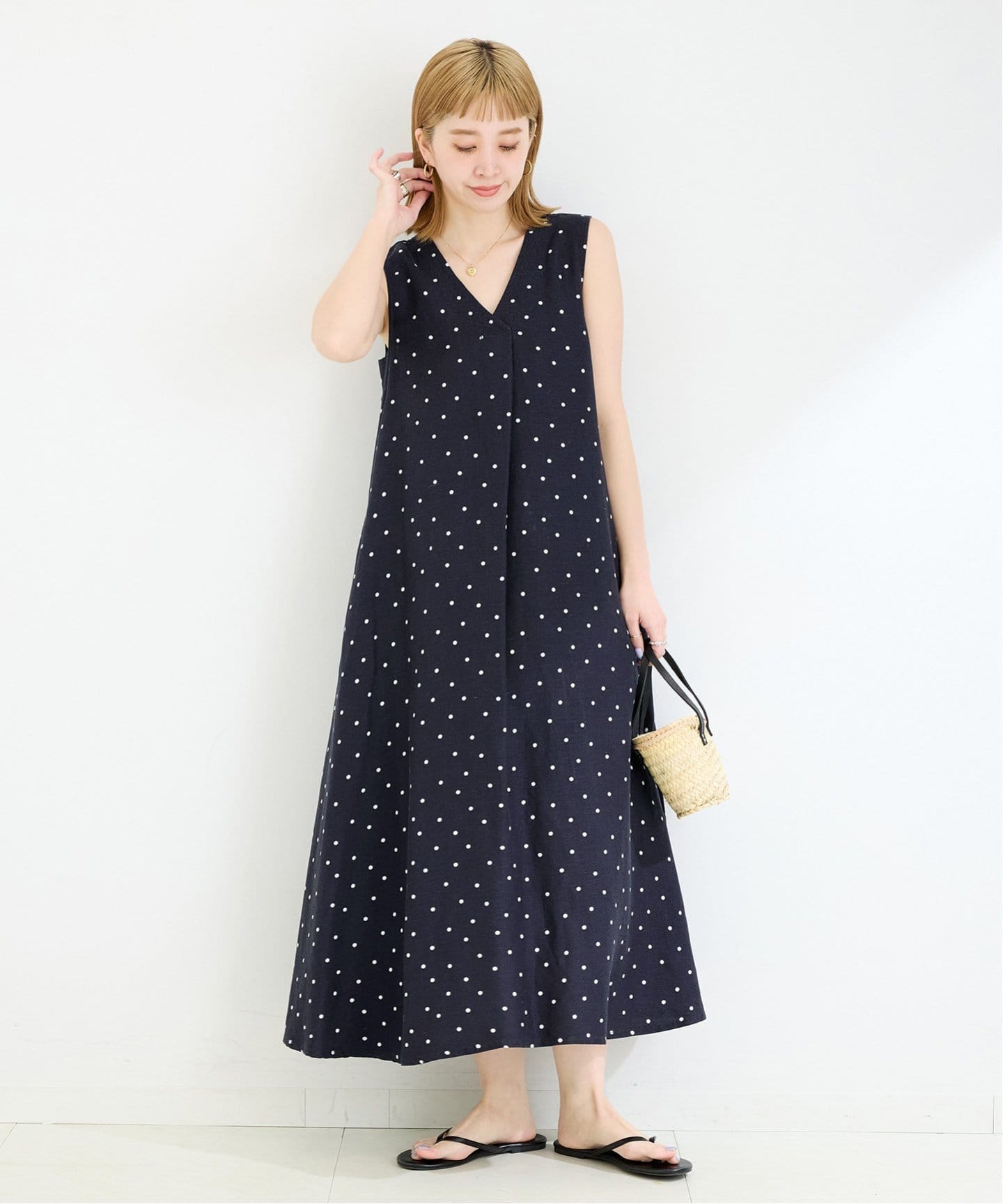 リネンレーヨンスリーブレスワンピース　レッド 追加4》手洗い可 / リネンレーヨンスリーブレスワンピース