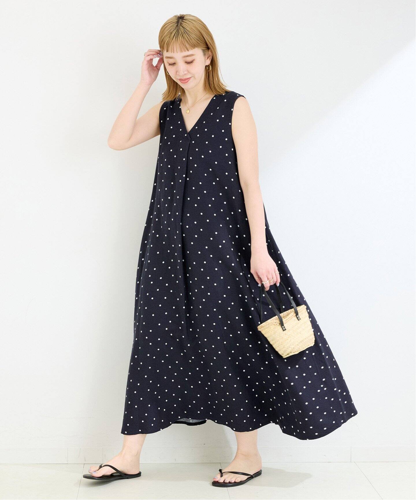 リネンレーヨンスリーブレスワンピース　レッド フリーサイズ ベーセーストック B.C STOCK 《追加4》リネンレーヨンスリーブ