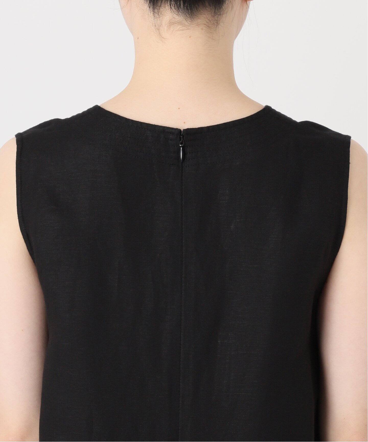 【新品】SIMPLICITE 黒リネンレーヨンスリーブレスワンピース SIMPLICITE シンプリシテェ リネン レーヨン スリーブレス