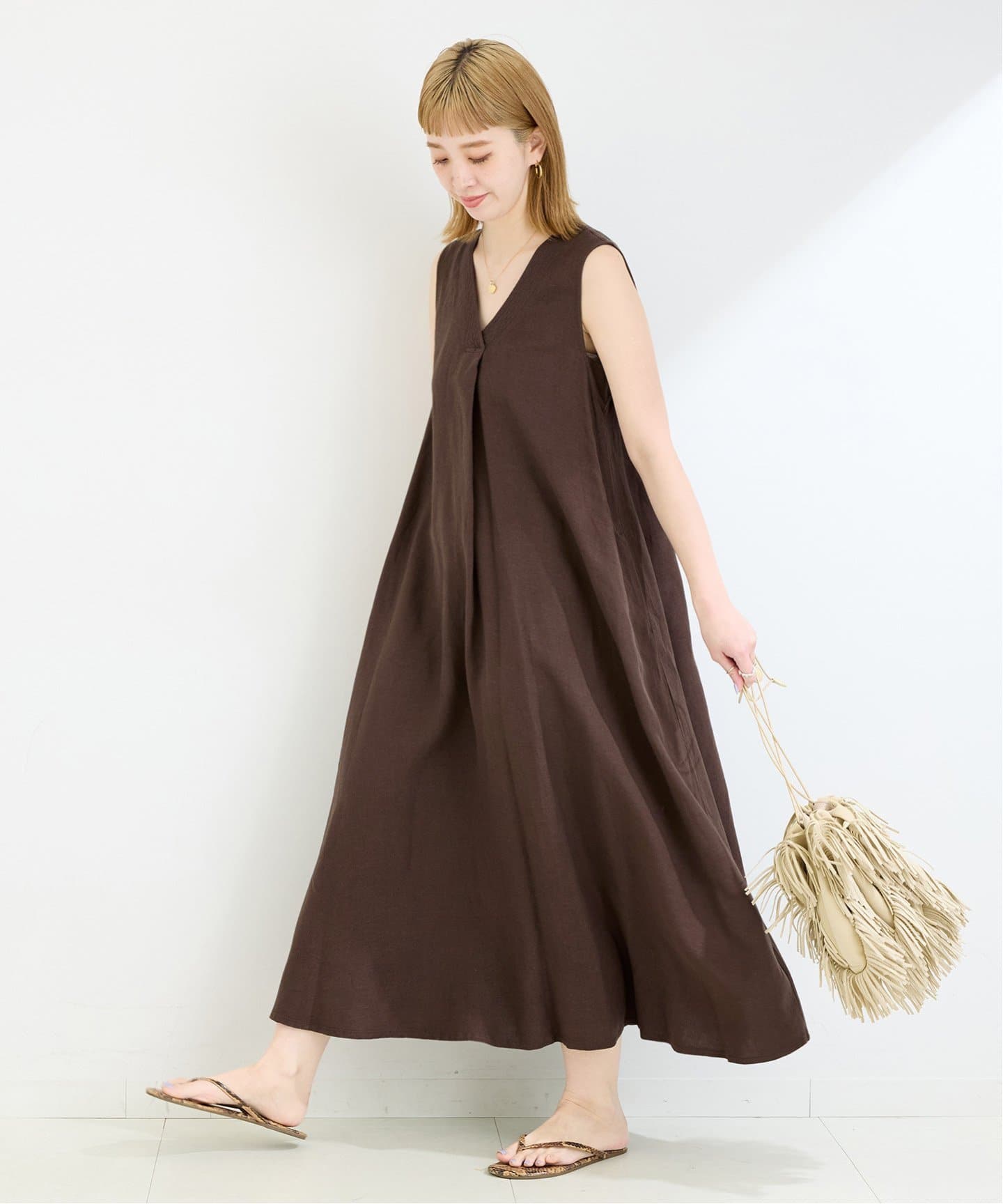 リネンレーヨン2WAYワンピース　手洗い可　完売品　新品未使用　ブルー 専用！完売品 新品 未使用 手洗い可 / リネンレーヨン2WAY