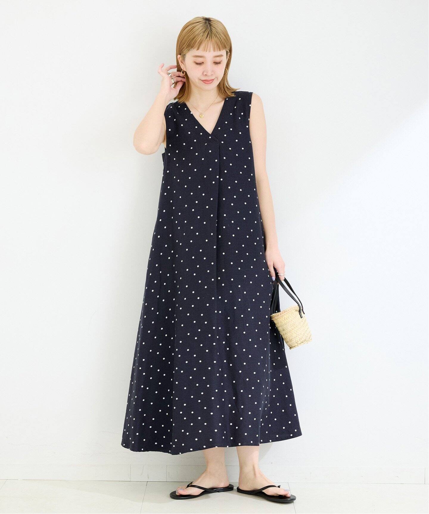 新品未使用◆B.C STOCK リネンレーヨンスリーブレスワンピース　ブラウンS 追加2》リネンレーヨンスリーブレスワンピース(506561849