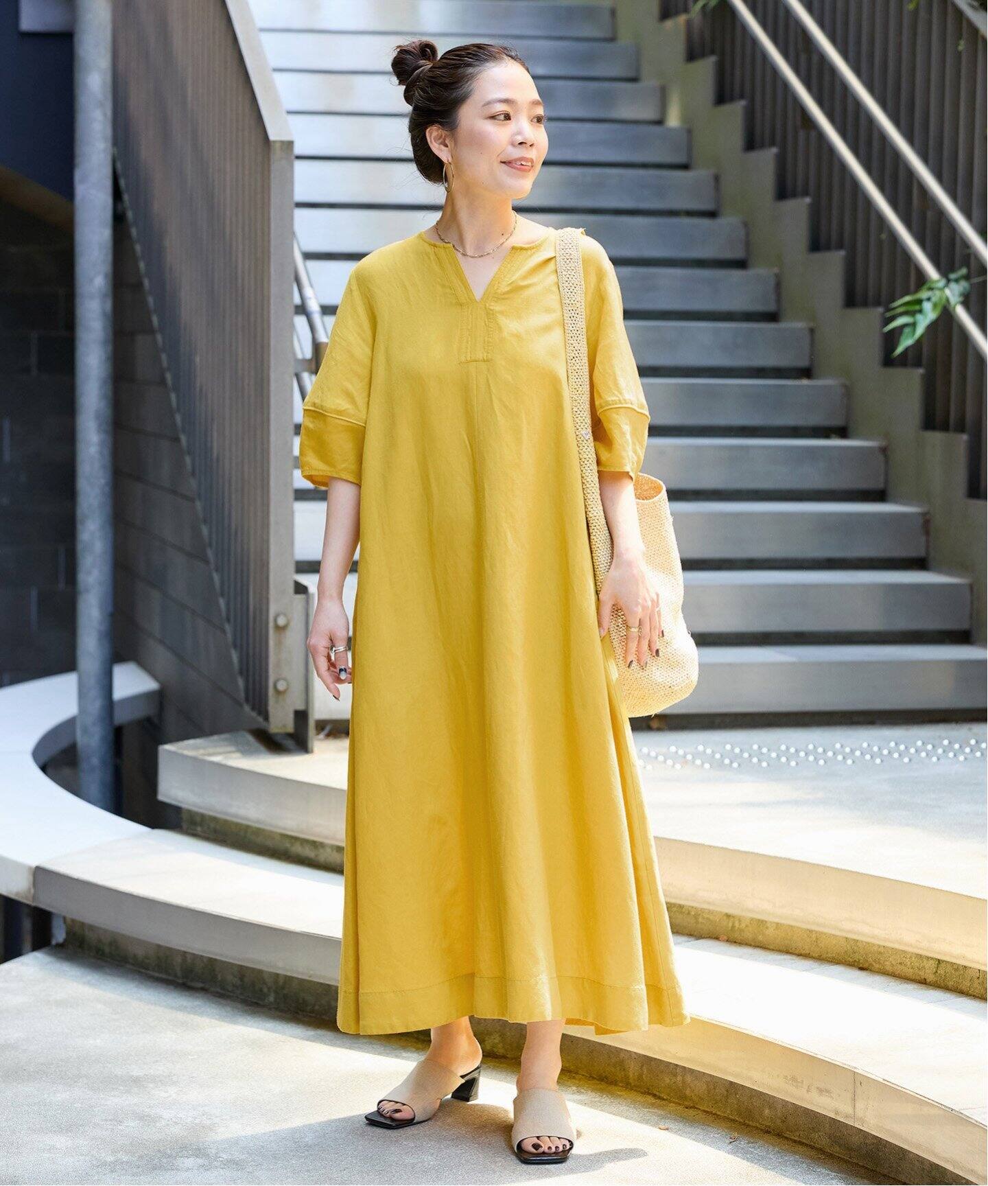 追加2》リネンレーヨンコクーンスリーブワンピース（ワンピース）｜B.C