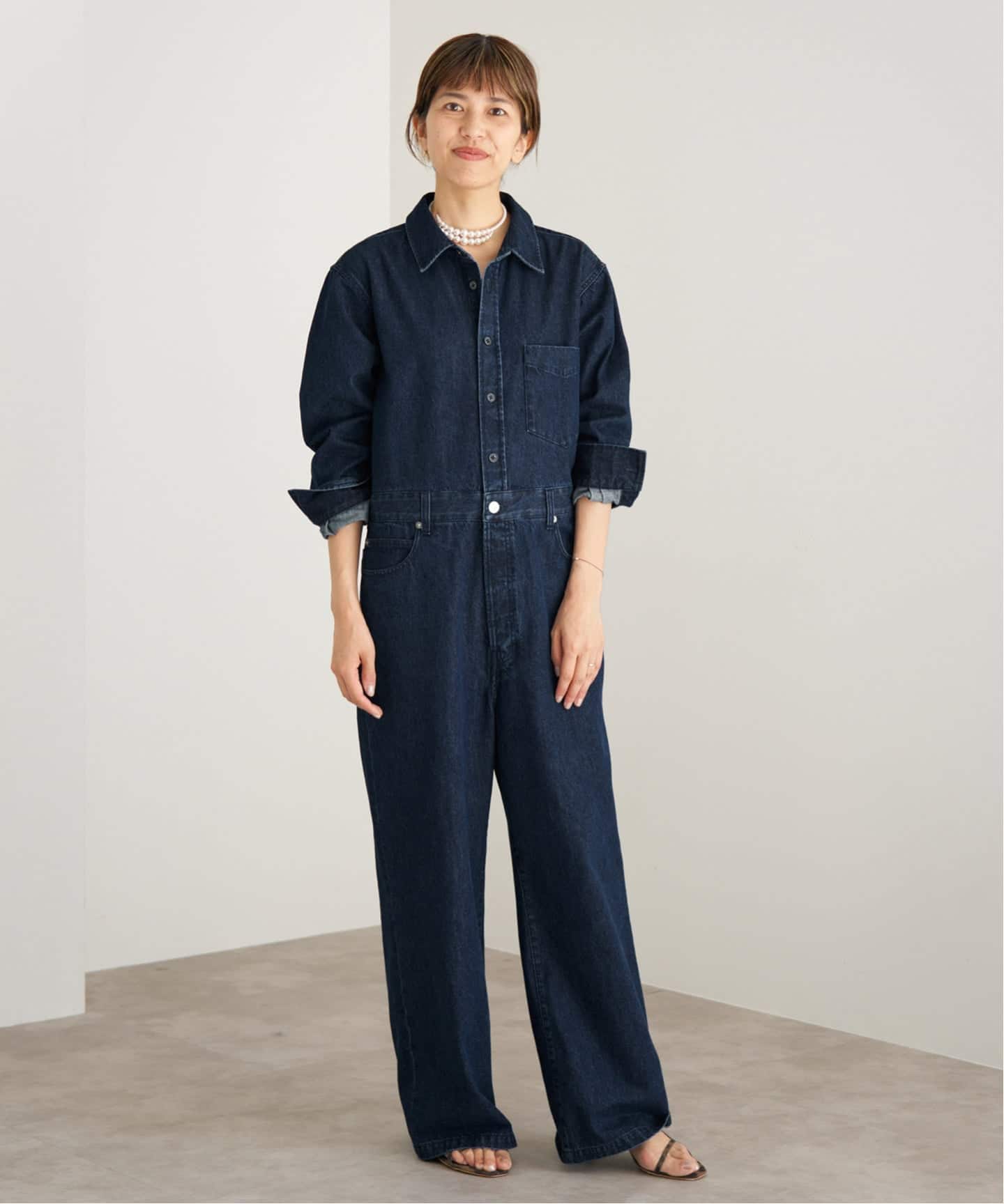 【美品】EVRIS デニムジャンプスーツ ネイビーオールインワン デニムオールインワン[品番：MKSW0059380]｜EVRIS（エブリス）の