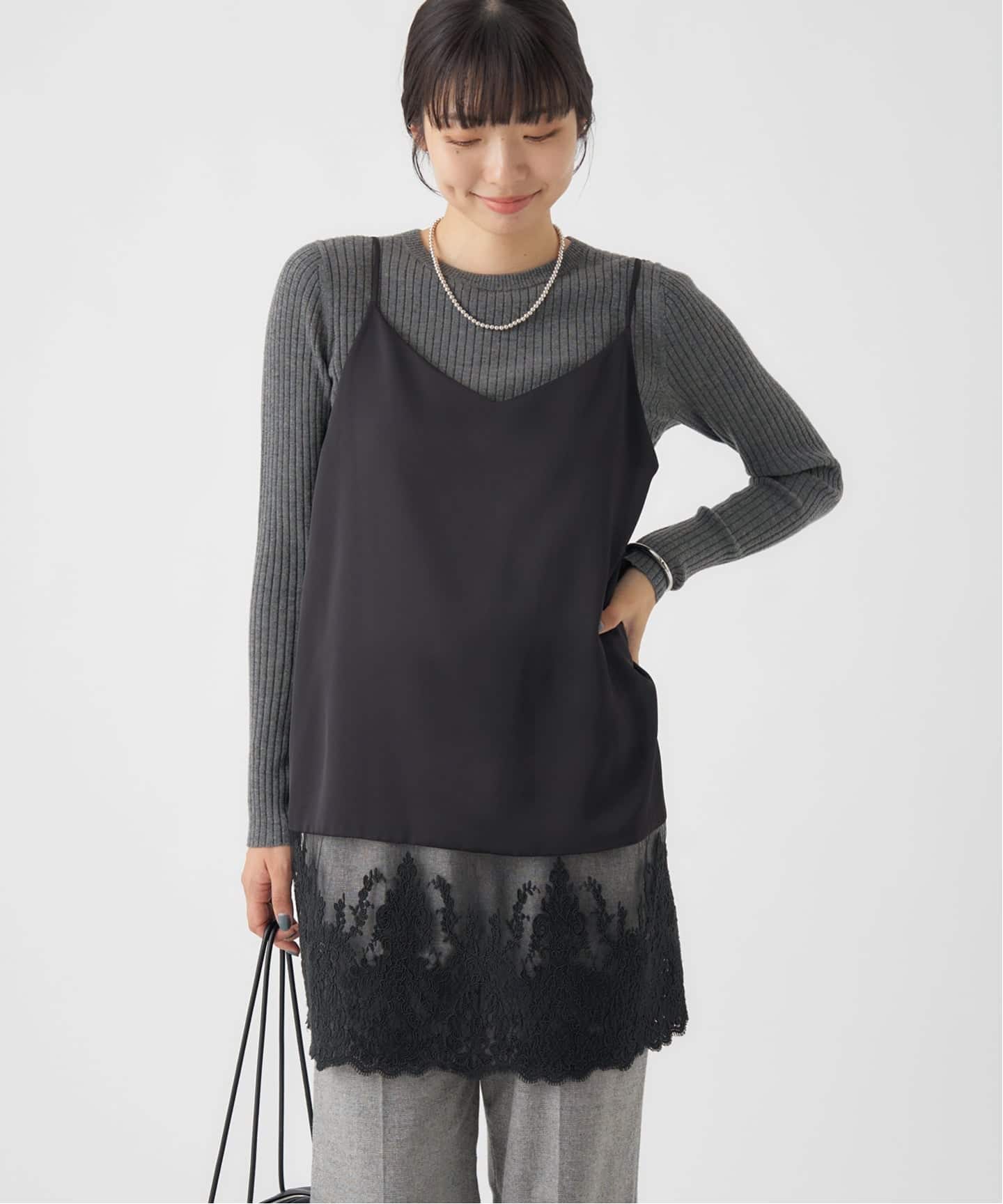 IENA Satinレース キャミソールワンピース ブラック 黒 サテン 追加》Satinレース キャミソールワンピース（ワンピース）｜IENA