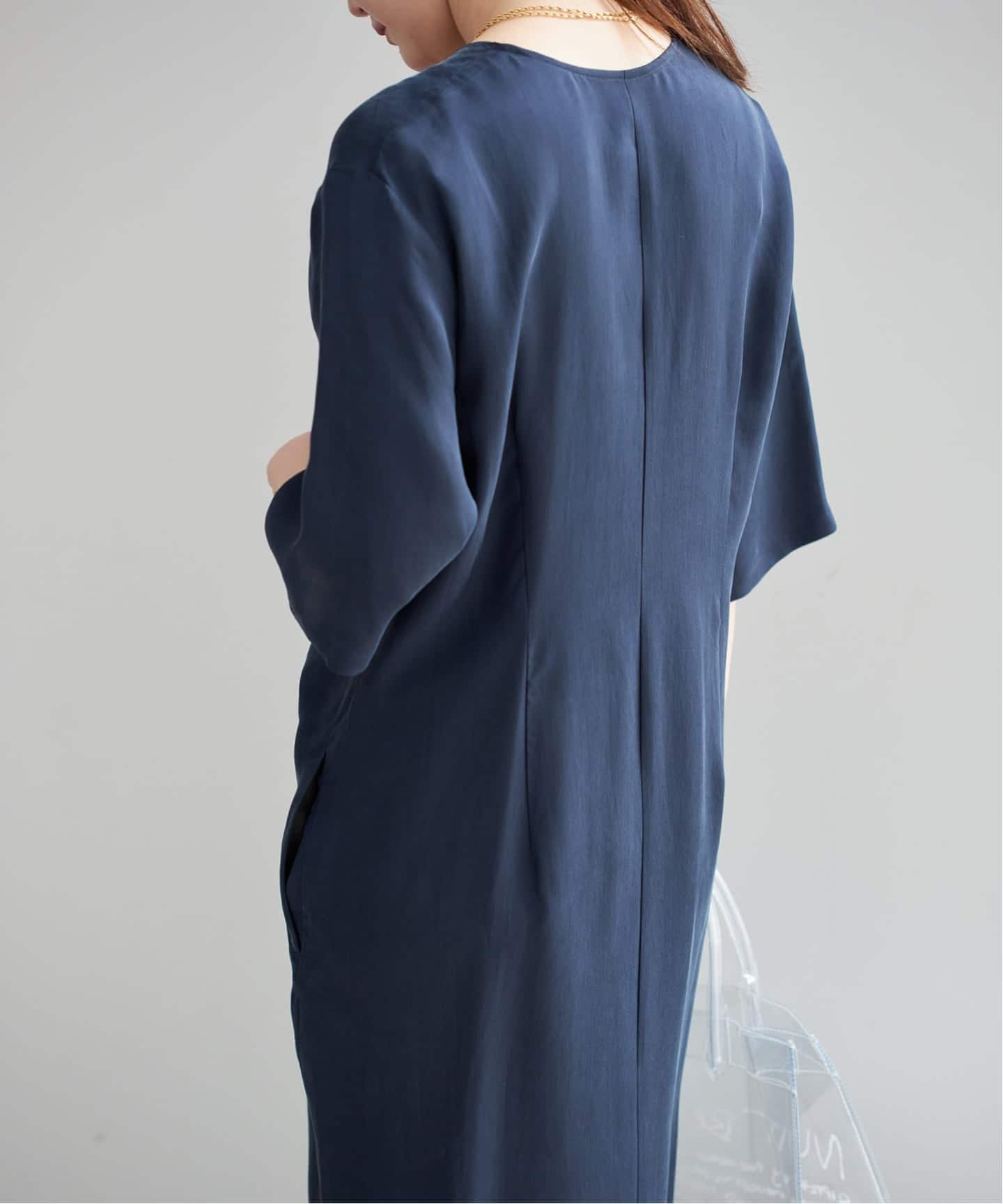 レ*ー様 IENA　キュプラサテンノットワンピース　ネイビー　38 キュプラサテンノットワンピース（ワンピース）｜IENA（イエナ）の通販