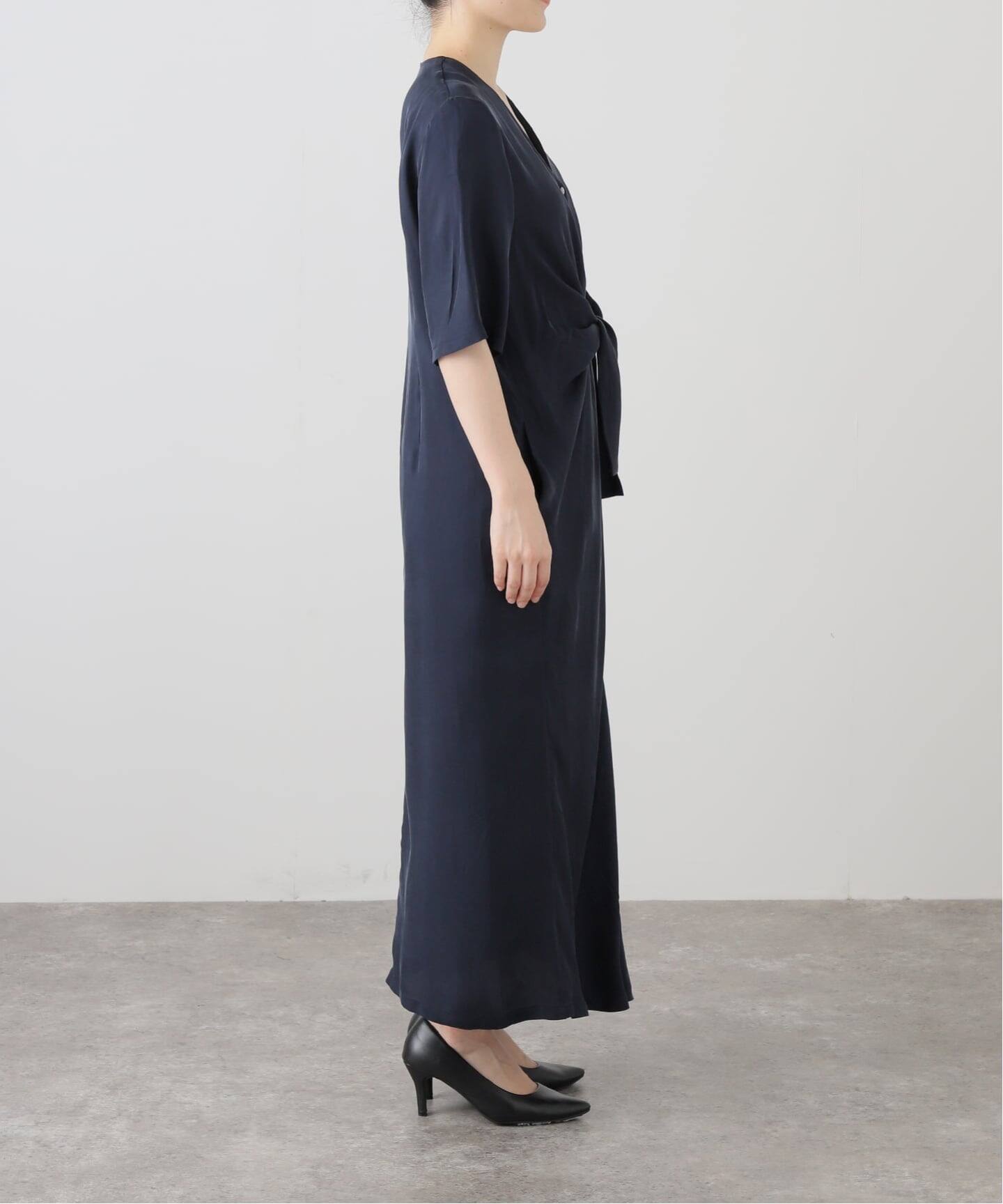 レ*ー様 IENA　キュプラサテンノットワンピース　ネイビー　38 キュプラサテンノットワンピース（ワンピース）｜IENA（イエナ）の通販