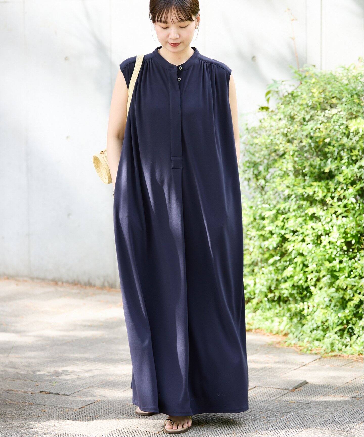 【新品】IENAイエナ　アセテートポンチバンドカラーワンピース　ネイビー アセテートポンチバンドカラーワンピース（ワンピース）｜IENA